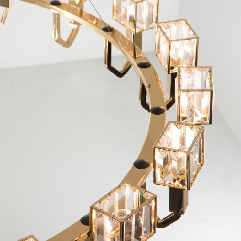 Plated 21st Century Angie Crystal and Gold Chandelier by Roberto Lazzeroni For Sale