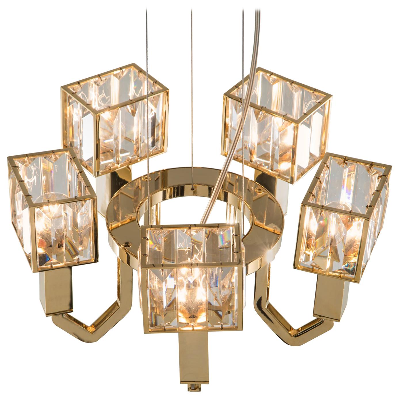21st Century Angie Crystal and Gold Chandelier by Roberto Lazzeroni