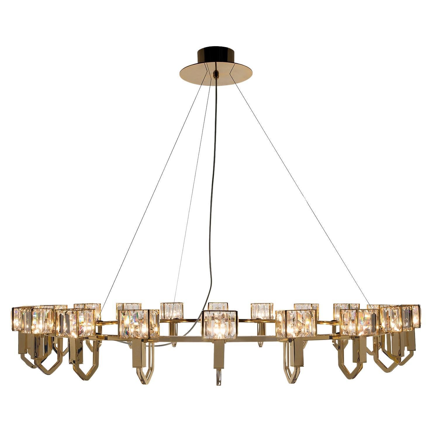 21st Century Angie Crystal and Gold Chandelier by Roberto Lazzeroni