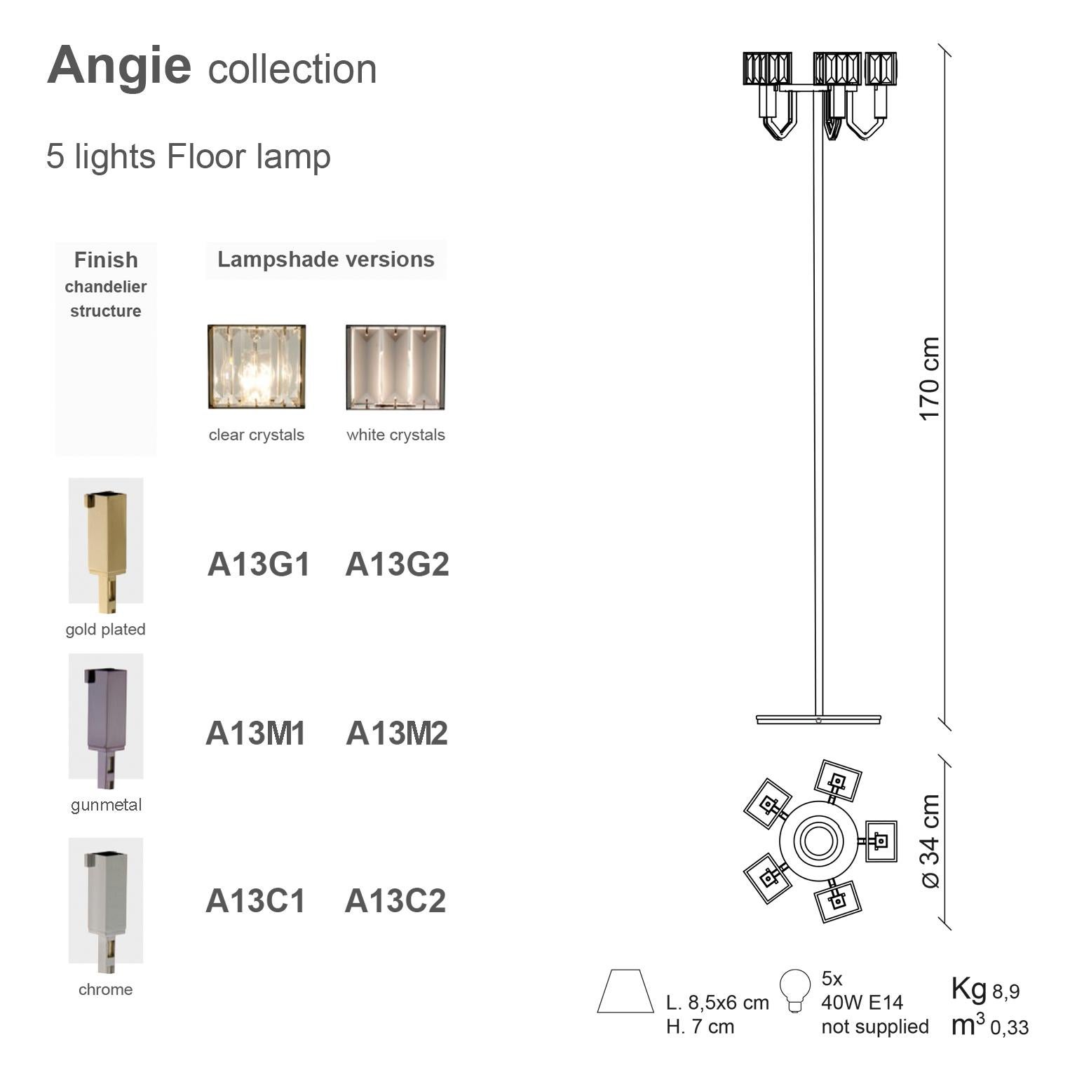 Plated 21st Century Angie Crystal and Gold Floor Lamp by Roberto Lazzeroni For Sale