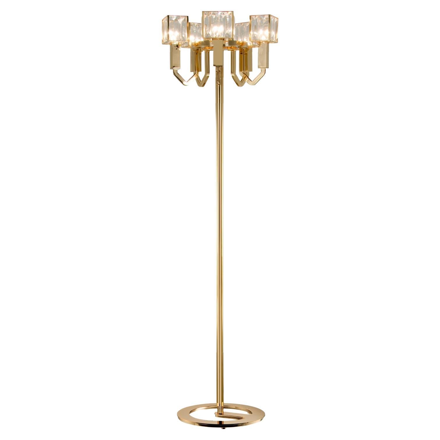 21st Century Angie Crystal and Gold Floor Lamp by Roberto Lazzeroni For Sale