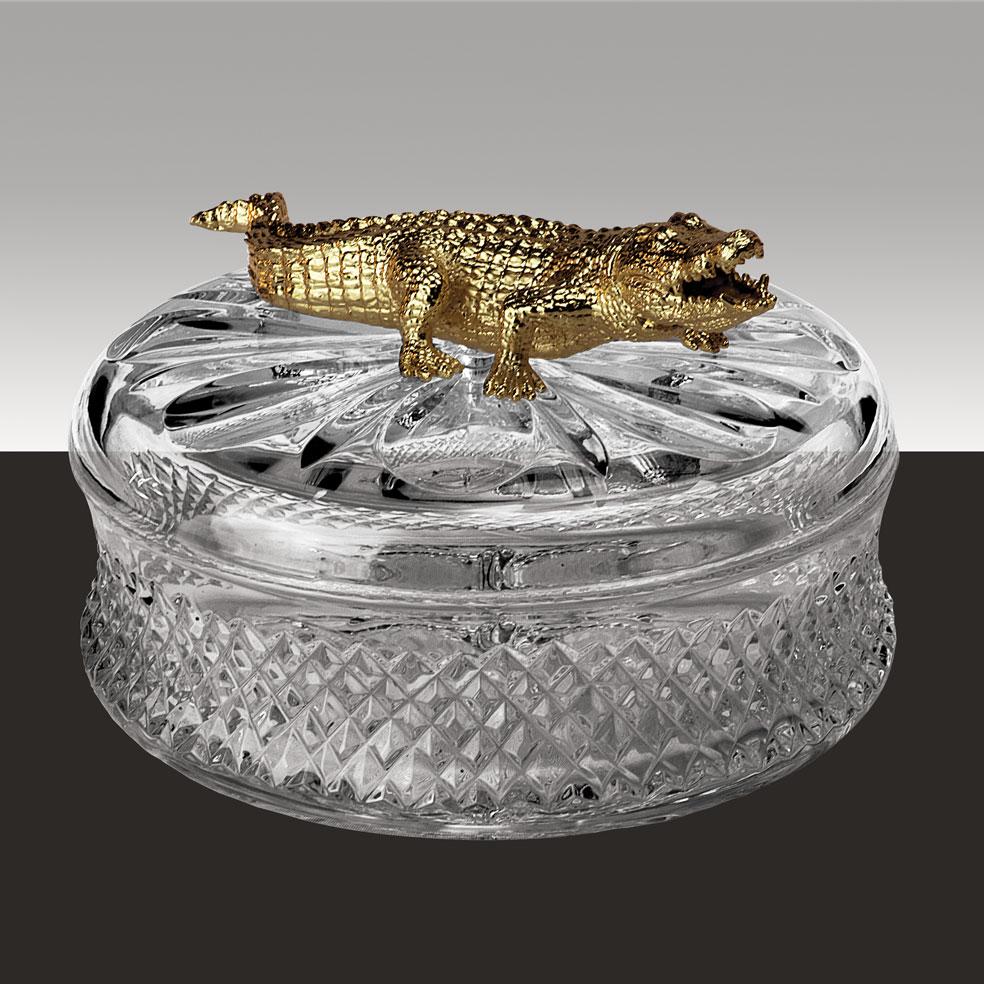 Italian 21st Century, Animal Box Collection, Clear Crystal Box with Crocodrile For Sale