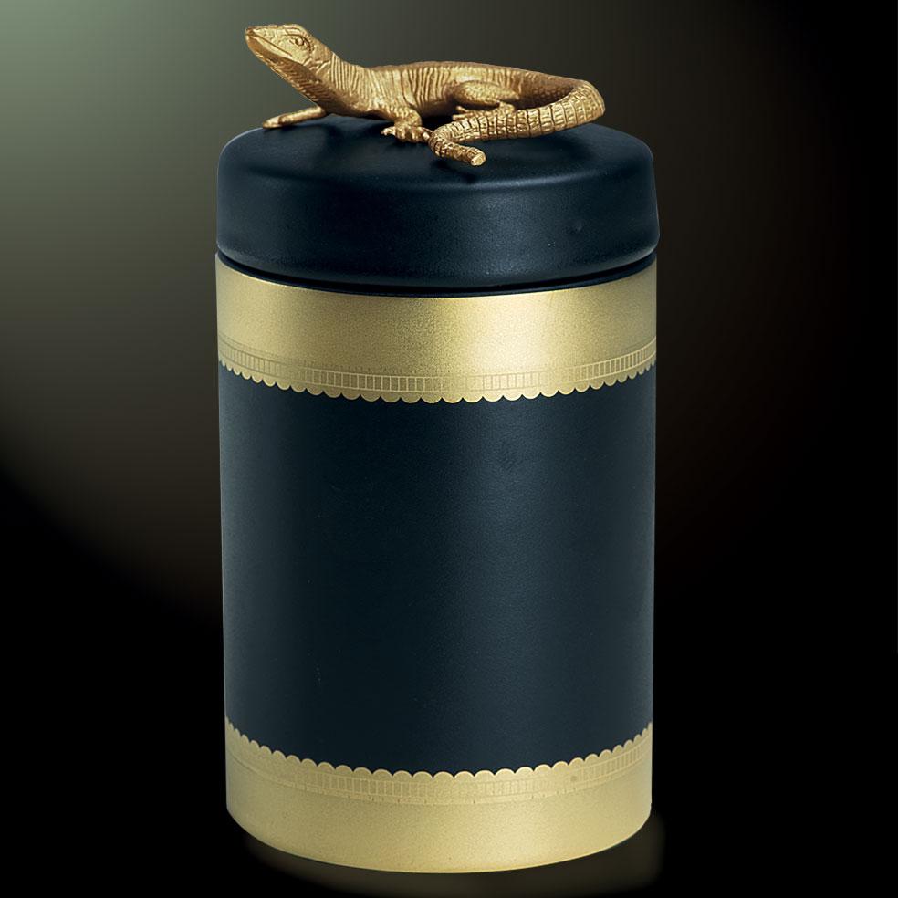 Italian 21st Century, Animal Box Collection, Porcelain Box with Golden Bronze Lizard For Sale