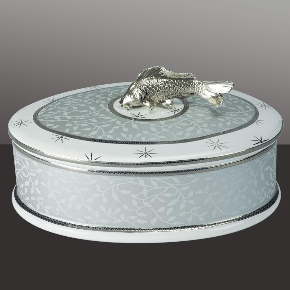 Italian 21st Century, Animal Box Collection, Porcelain Box with Silver Bronze Fish  For Sale