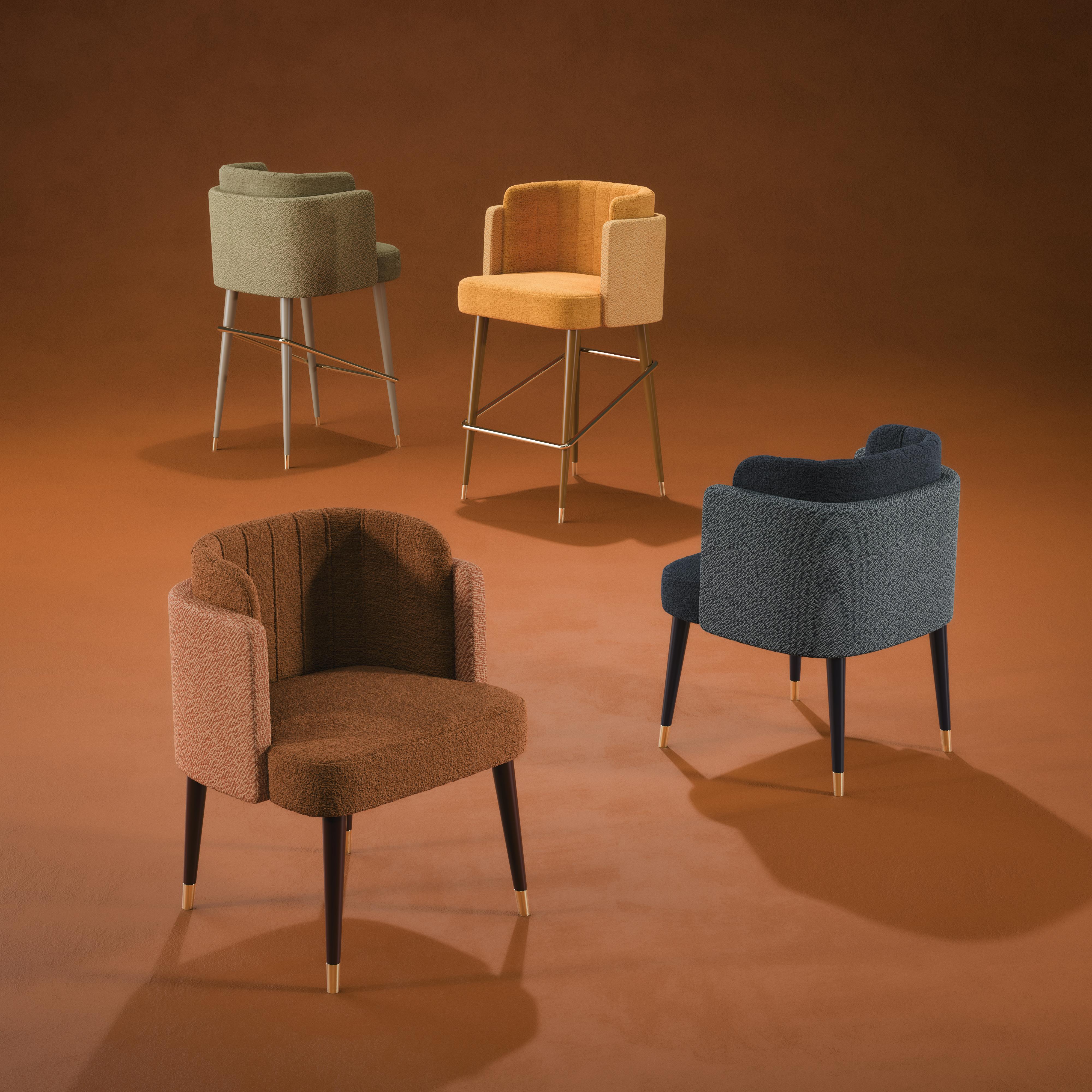 21st Century Anita Bar Chair Cotton Velvet Walnut Wood For Sale 4