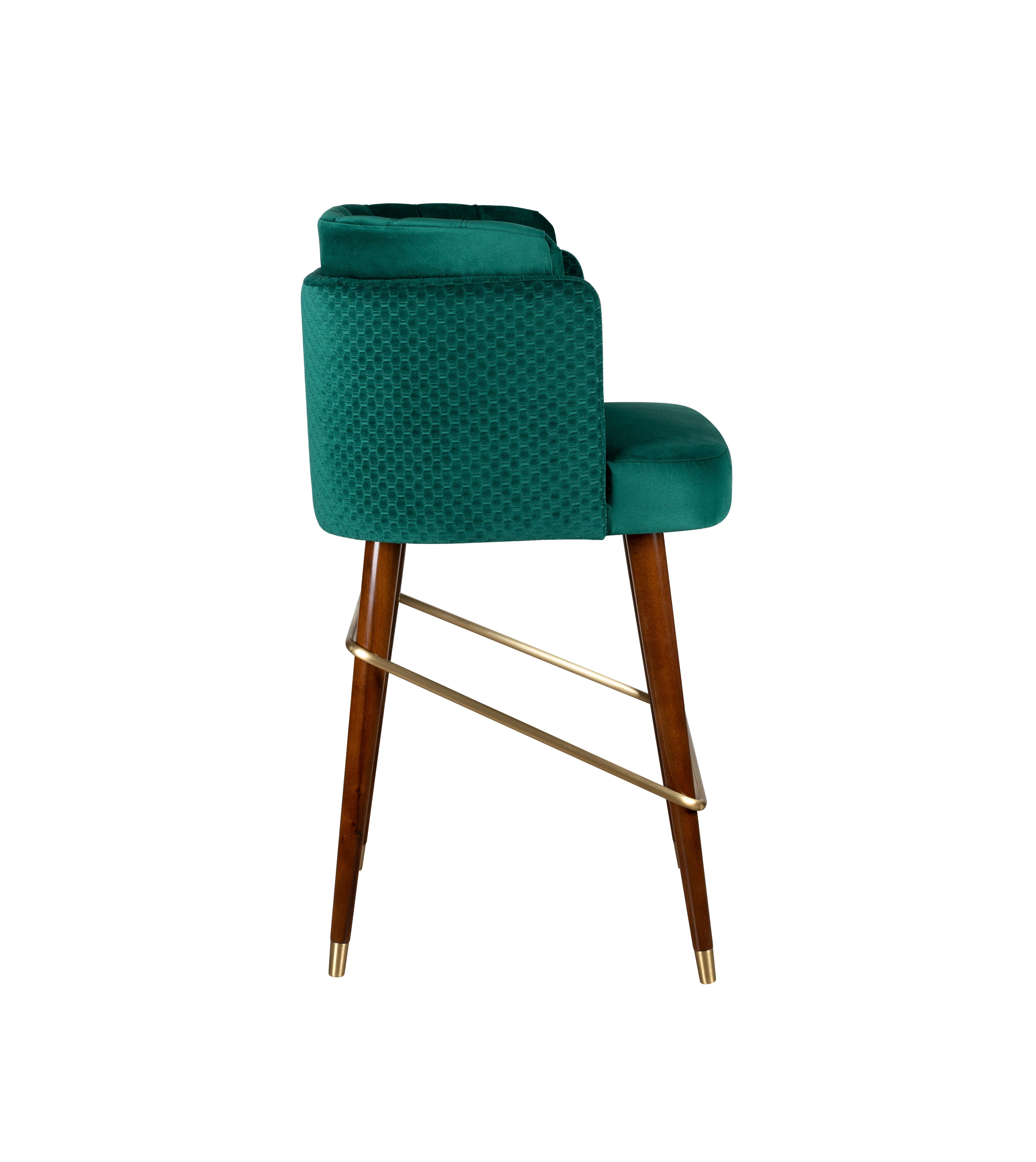 Portuguese 21st Century Anita Bar Chair Cotton Velvet Walnut Wood For Sale