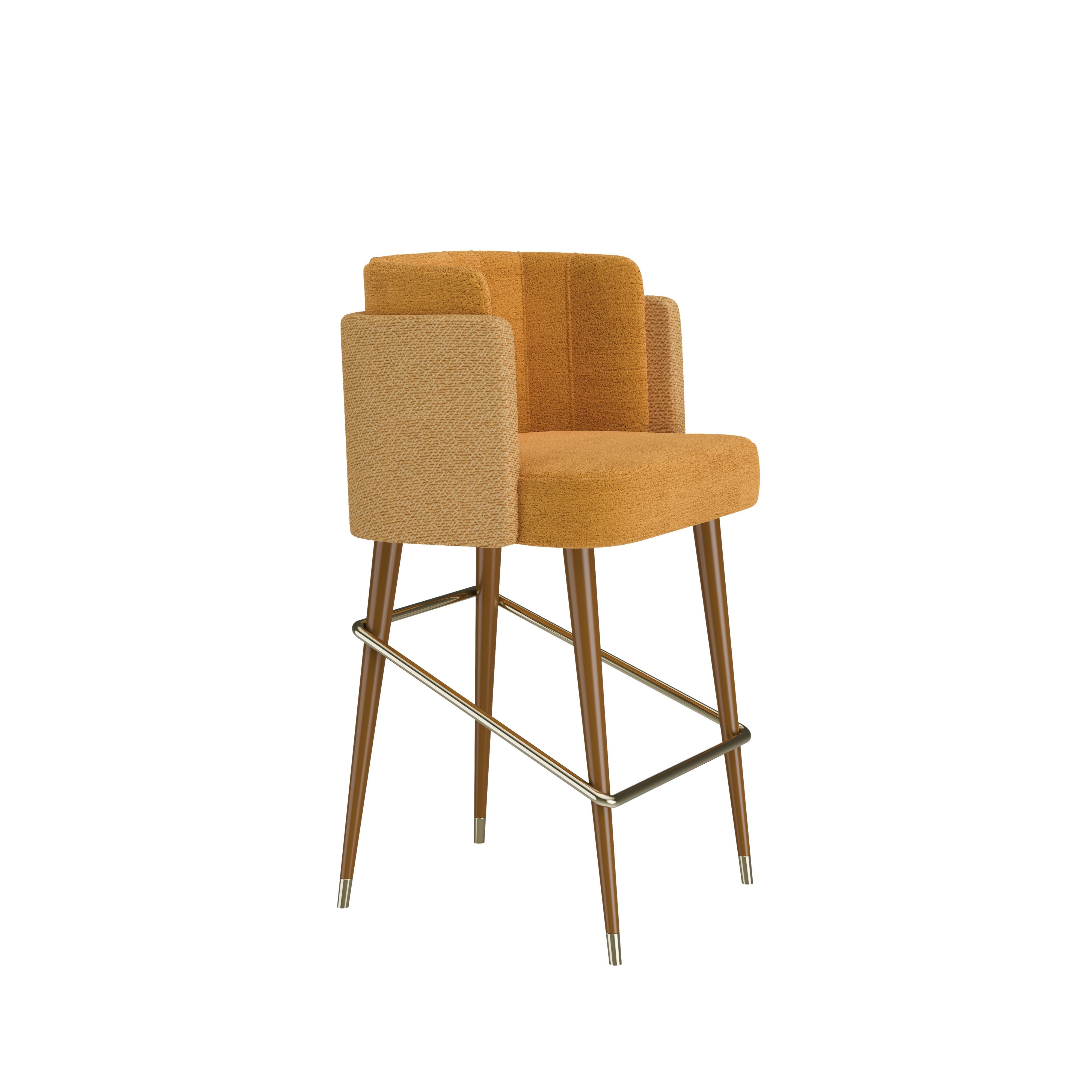 21st Century Anita Bar Chair Cotton Velvet Walnut Wood In New Condition For Sale In RIO TINTO, PT