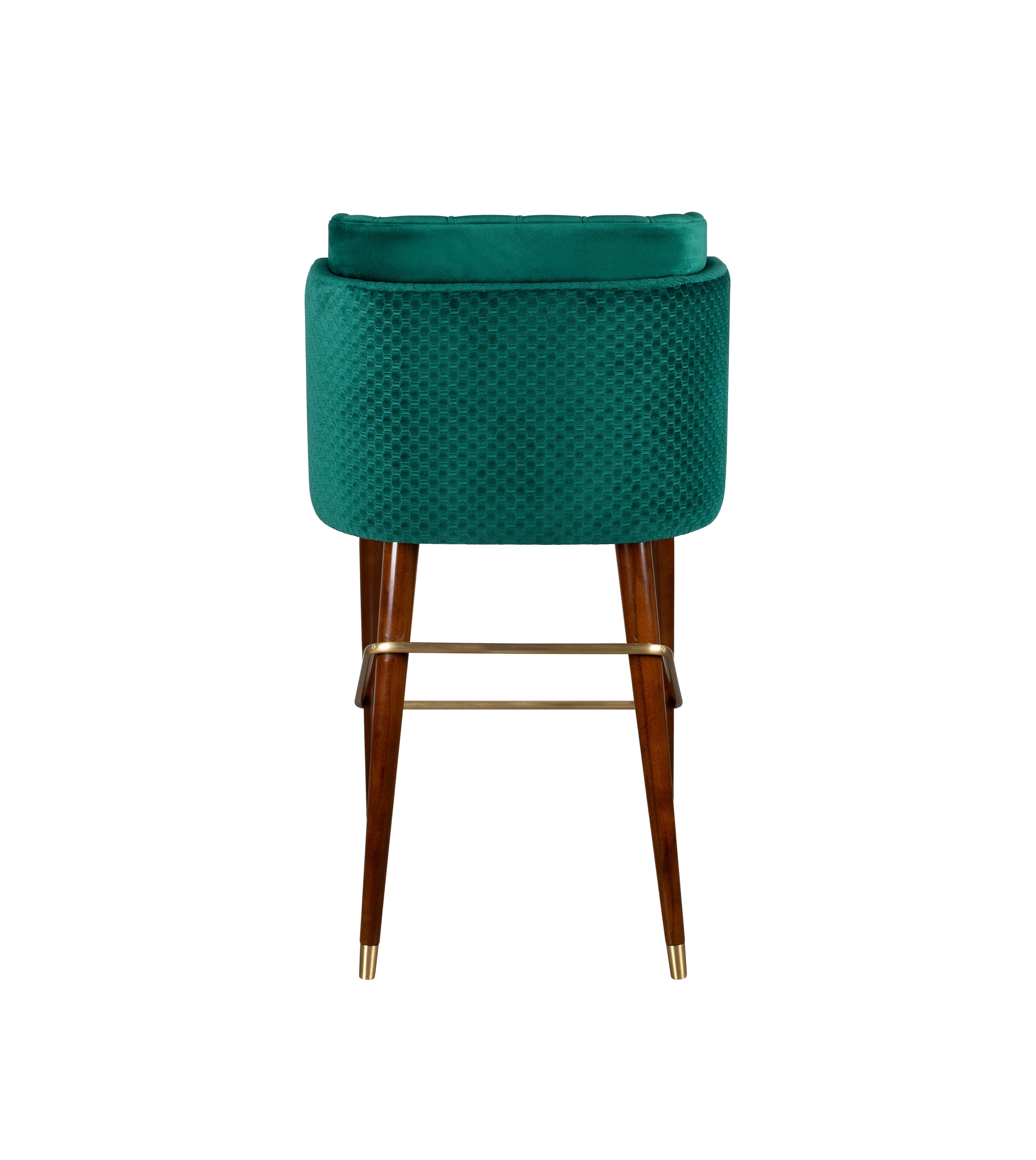 Contemporary 21st Century Anita Bar Chair Cotton Velvet Walnut Wood For Sale
