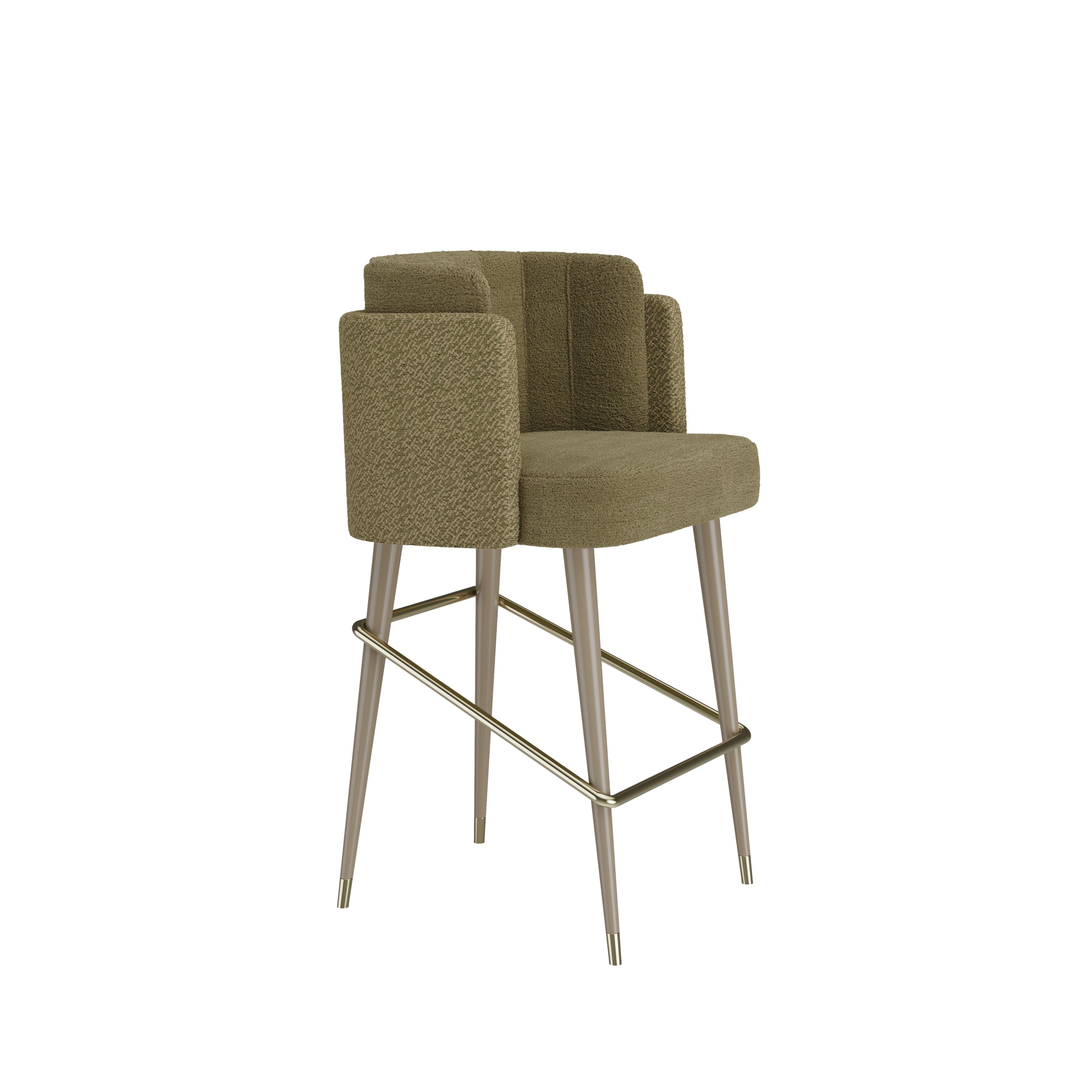 Contemporary 21st Century Anita Bar Chair Cotton Velvet Walnut Wood For Sale