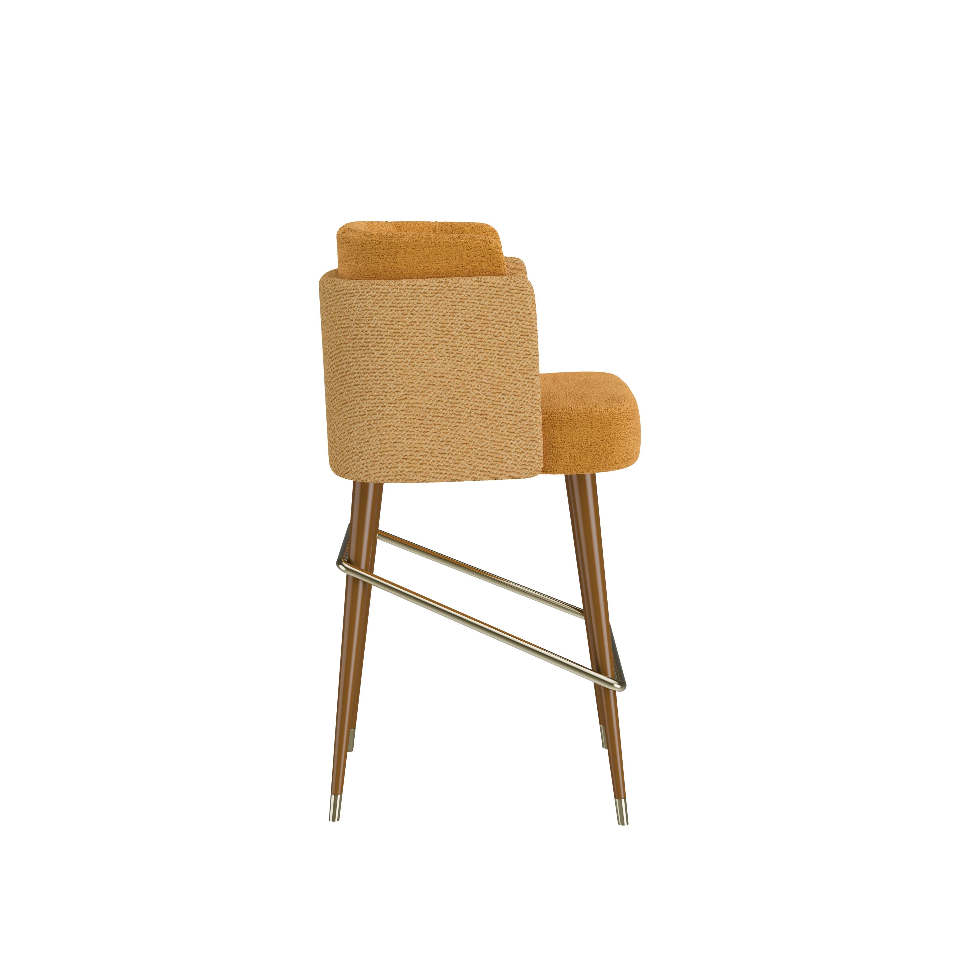 Brass 21st Century Anita Bar Chair Cotton Velvet Walnut Wood For Sale