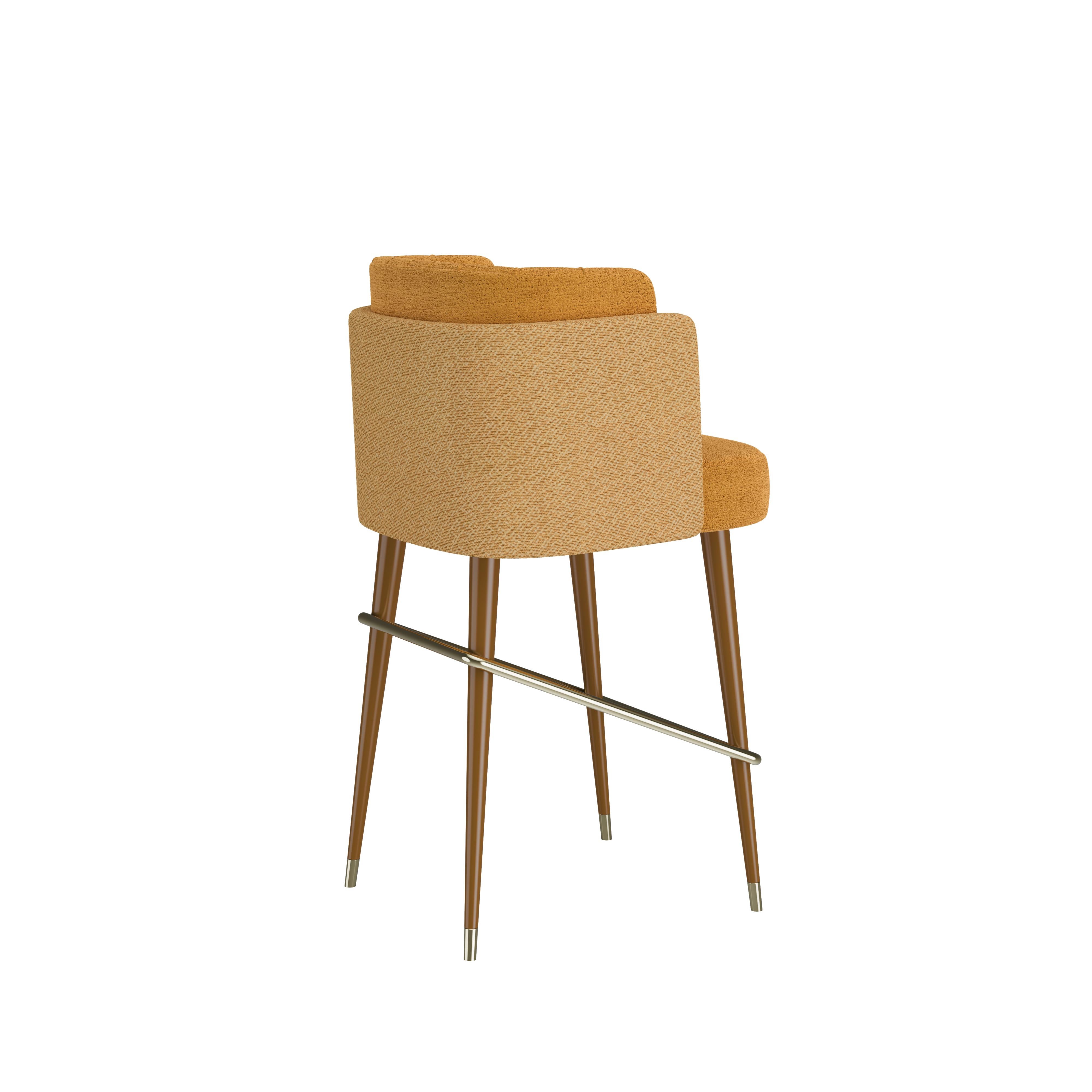 21st Century Anita Bar Chair Cotton Velvet Walnut Wood For Sale 1