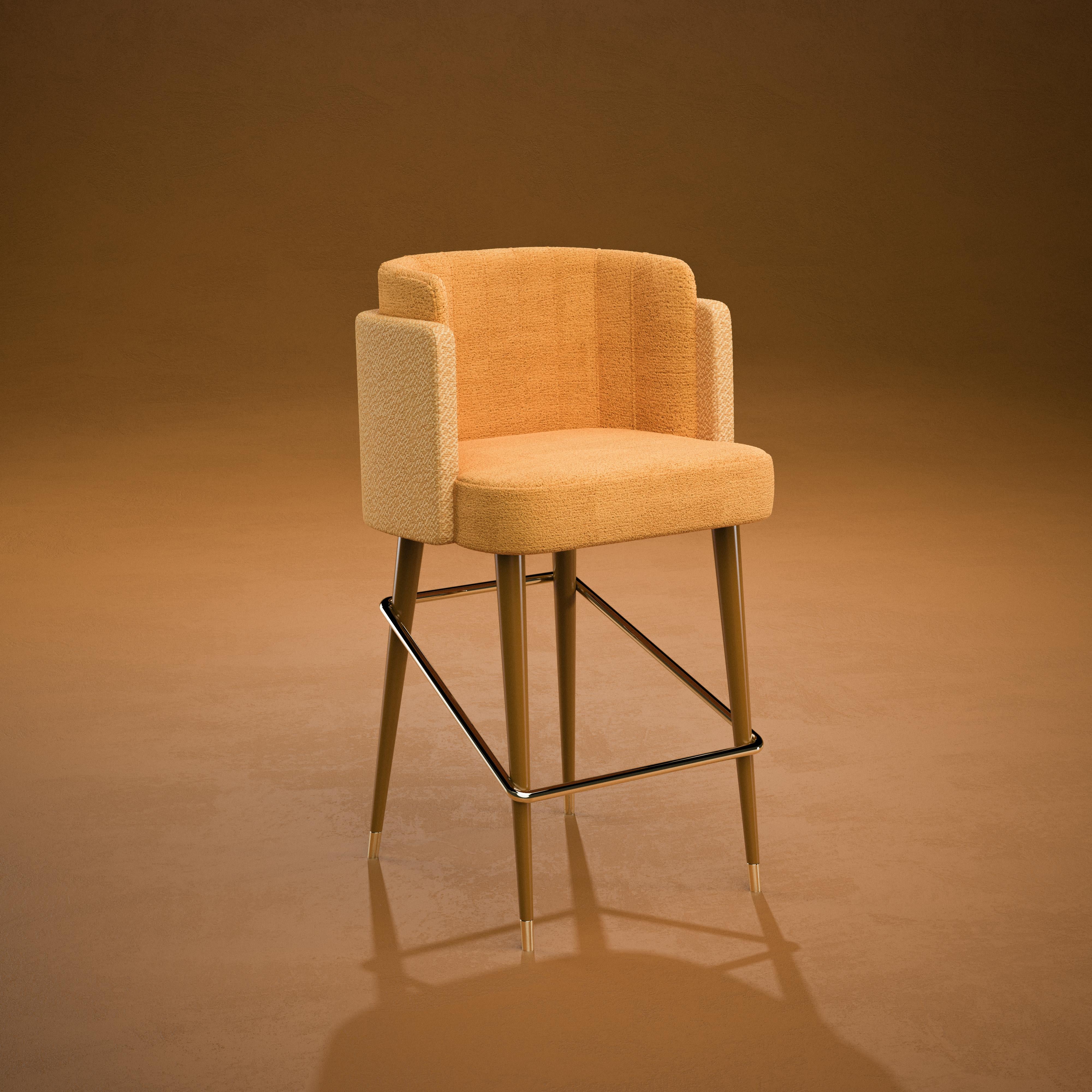 21st Century Anita Bar Chair Cotton Velvet Walnut Wood For Sale 3