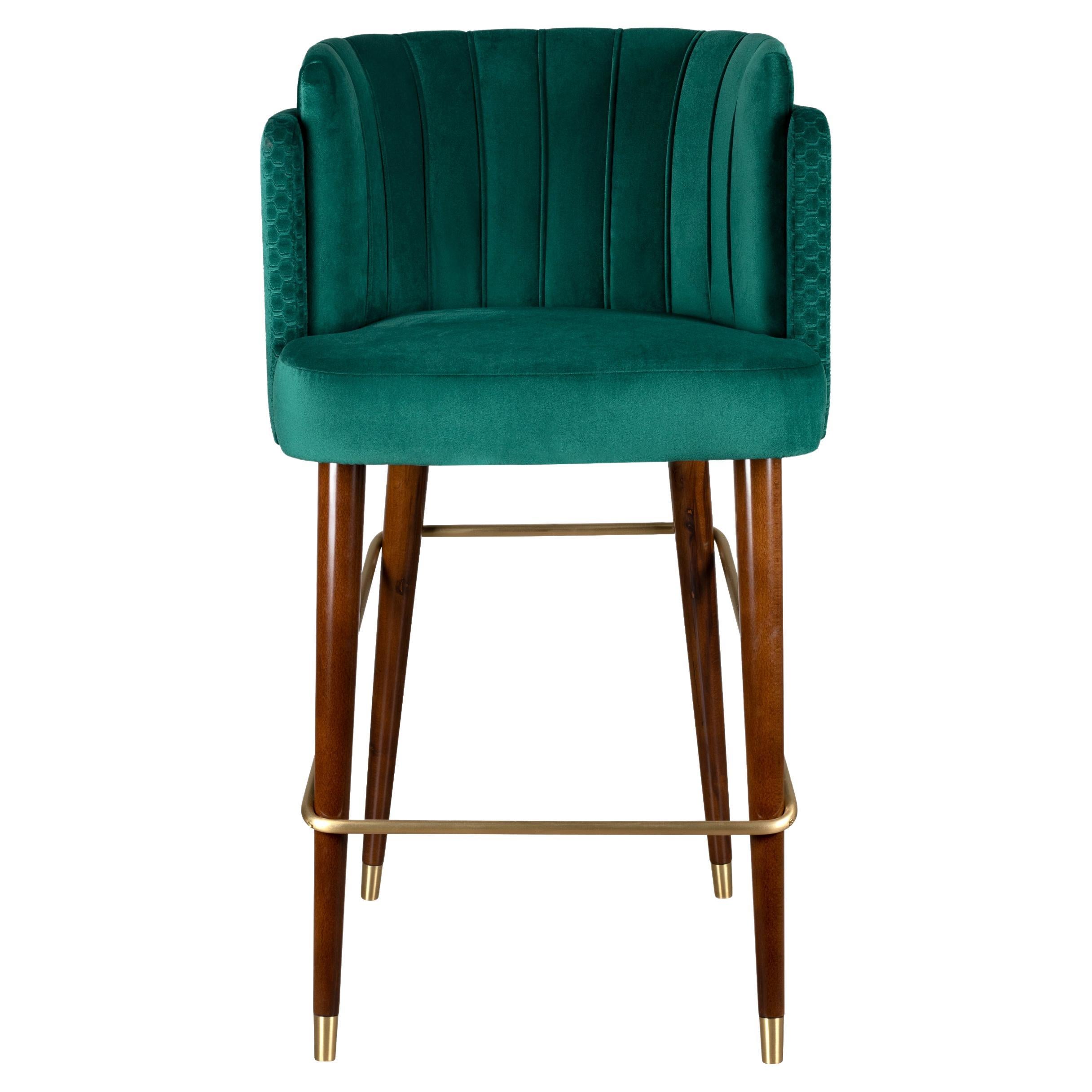 21st Century Anita Bar Chair Cotton Velvet Walnut Wood For Sale