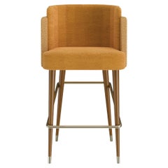 21st Century Anita Bar Chair Cotton Velvet Walnut Wood