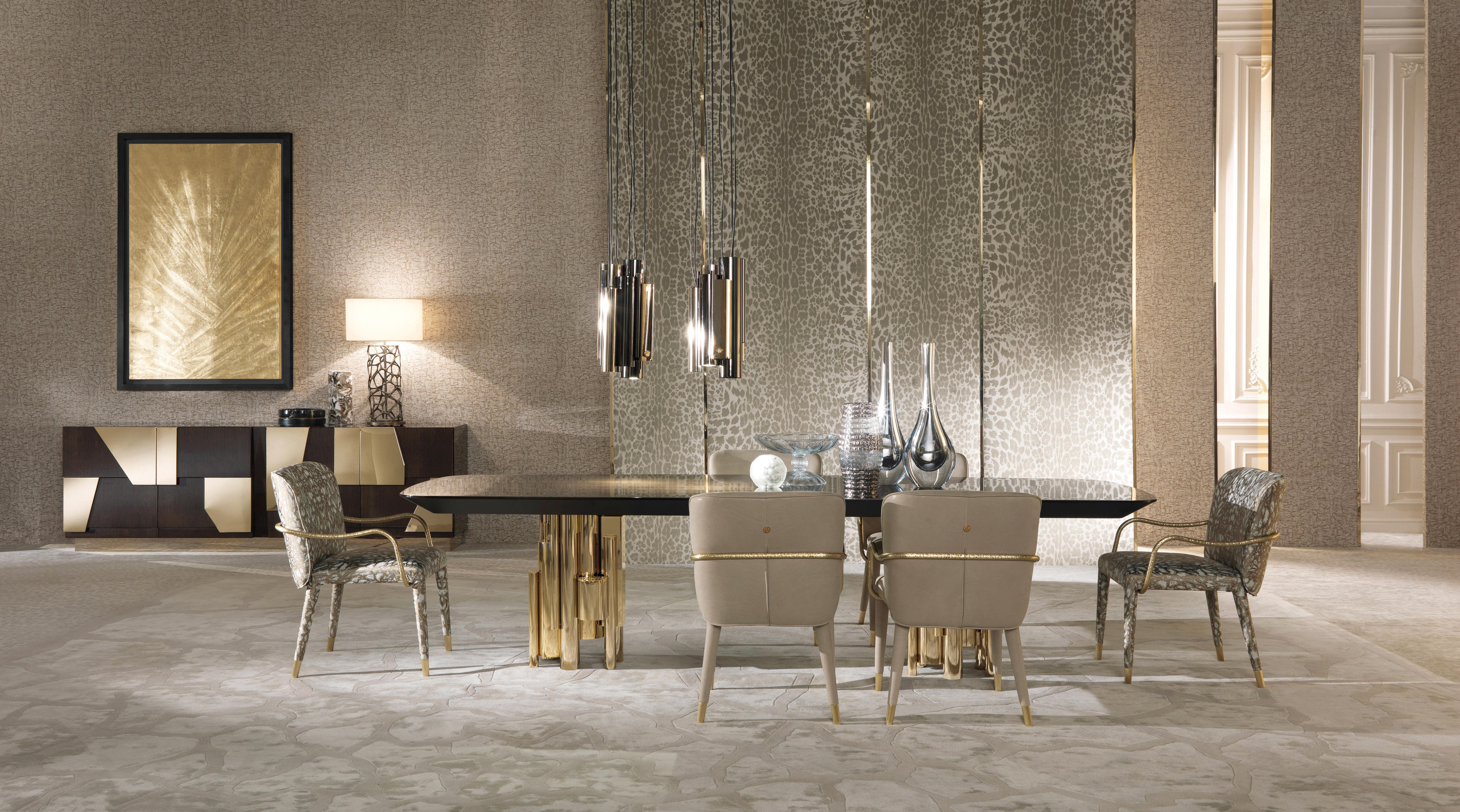 Metal 21st Century Antigua Dining Table in Carbalho by Roberto Cavalli Home Interiors For Sale