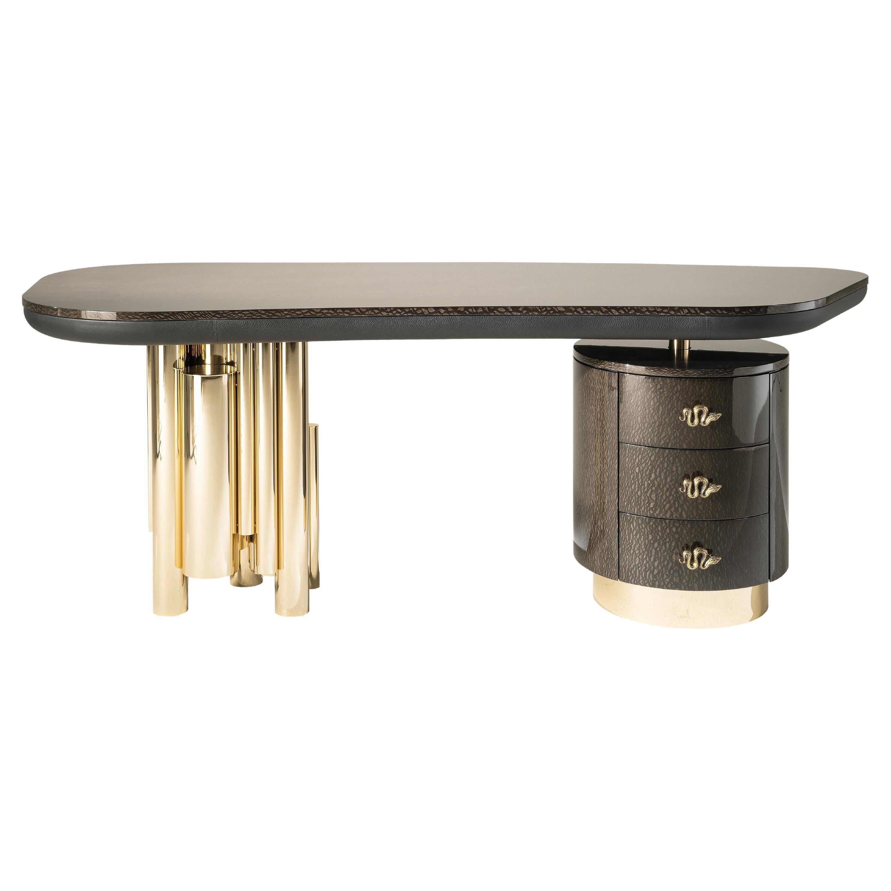 21st Century Antigua Writing Desk in Carbalho by Roberto Cavalli Home Interiors  For Sale