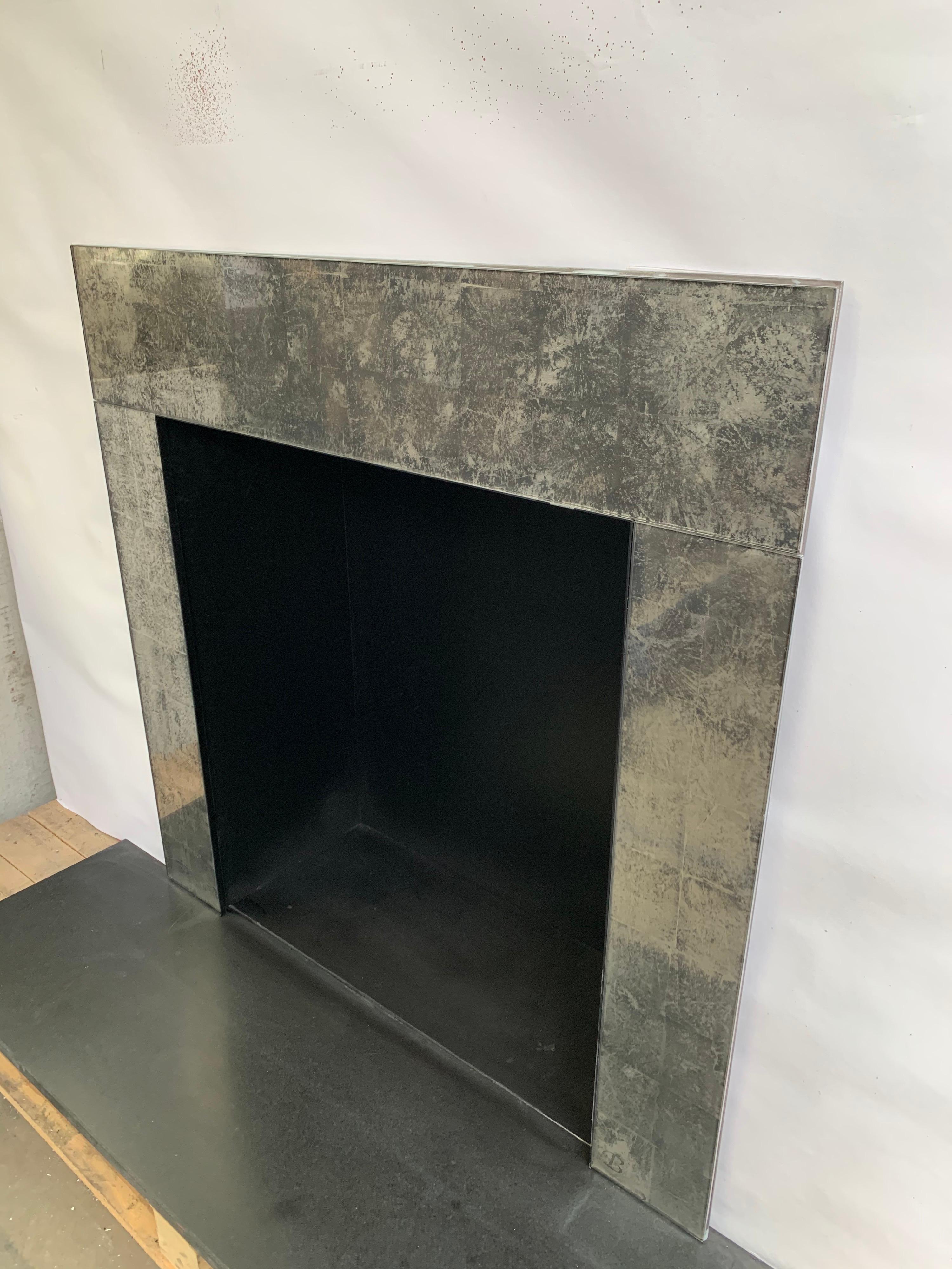 English 21st Century Antique Glass & Steel Fireplace Insert For Sale