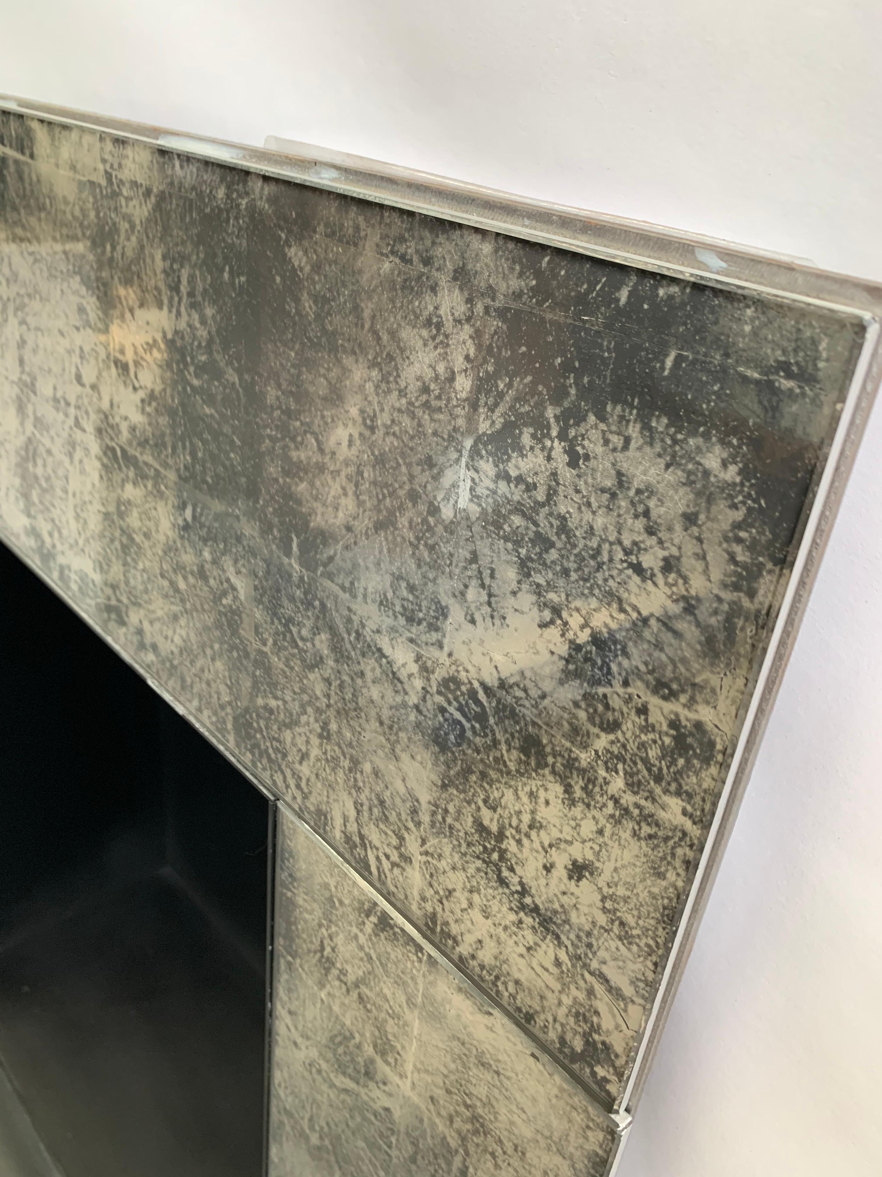 Blackened 21st Century Antique Glass & Steel Fireplace Insert For Sale