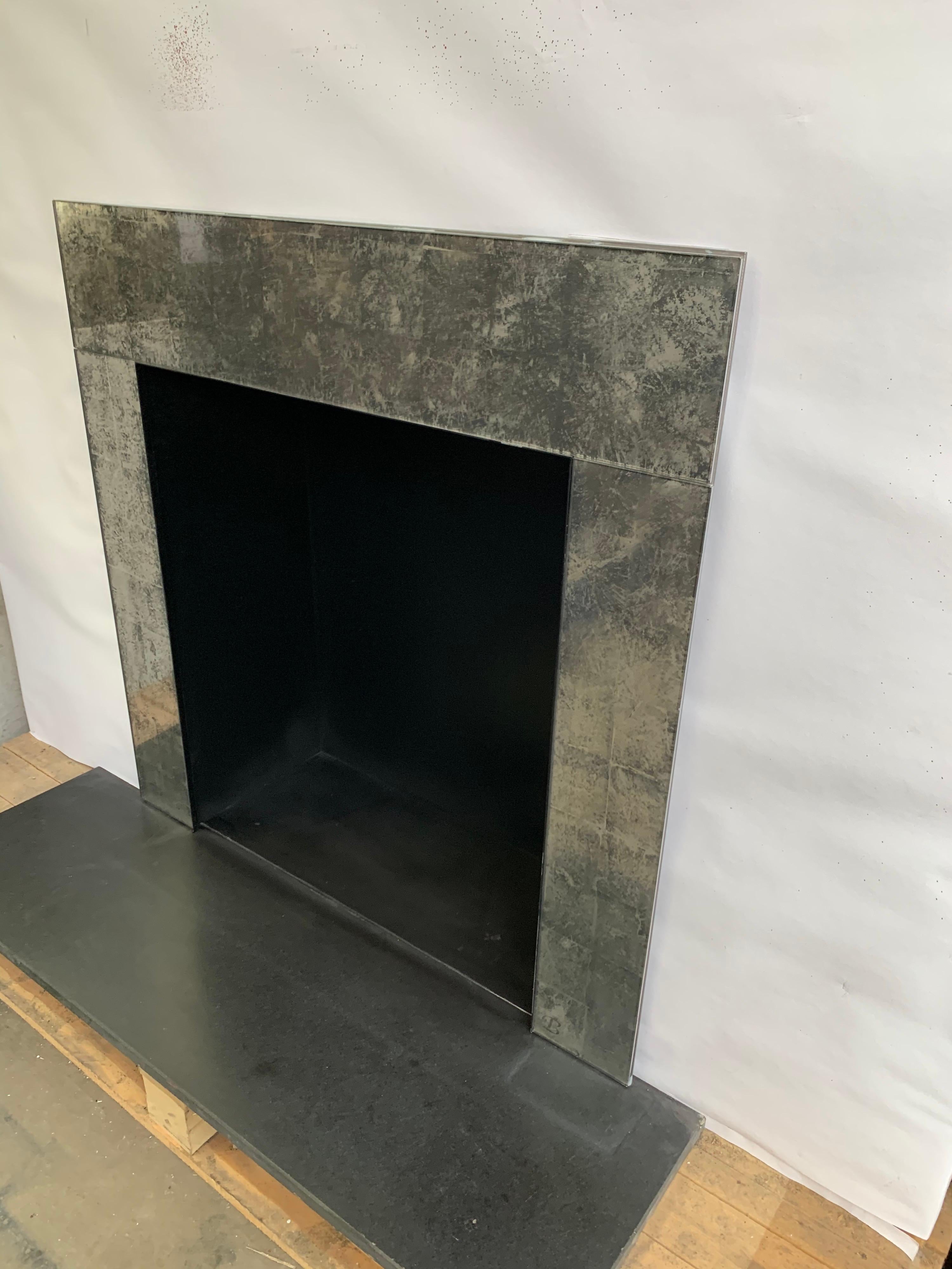 21st Century Antique Glass & Steel Fireplace Insert In Good Condition For Sale In London, GB