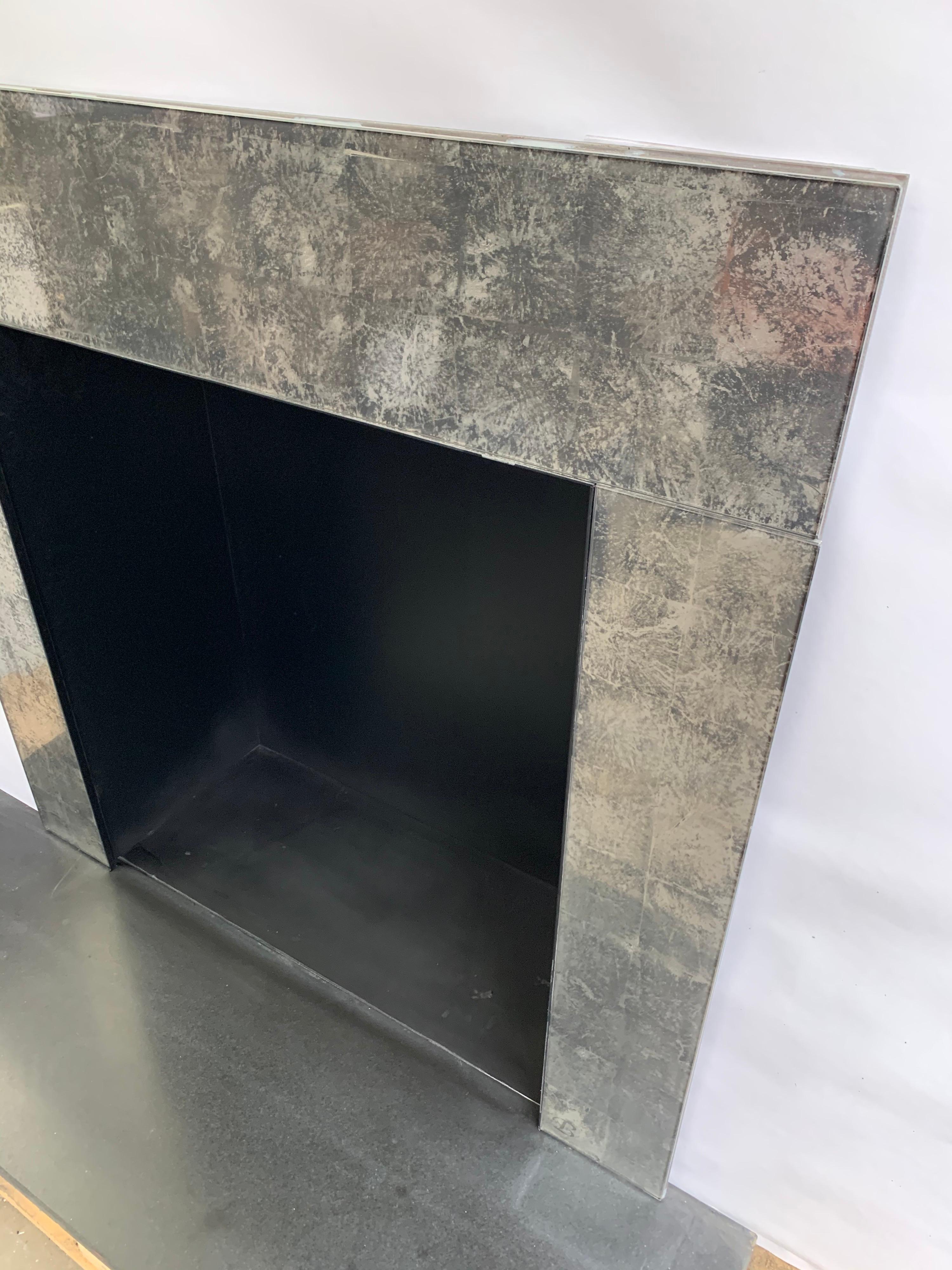 Contemporary 21st Century Antique Glass & Steel Fireplace Insert For Sale