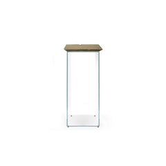 Piédestal moderne ancien, socle en laiton vieilli brossé et base en verre
