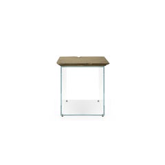 Modern Antique Side Table, End Table, Brushed Aged Brass and Glass Base