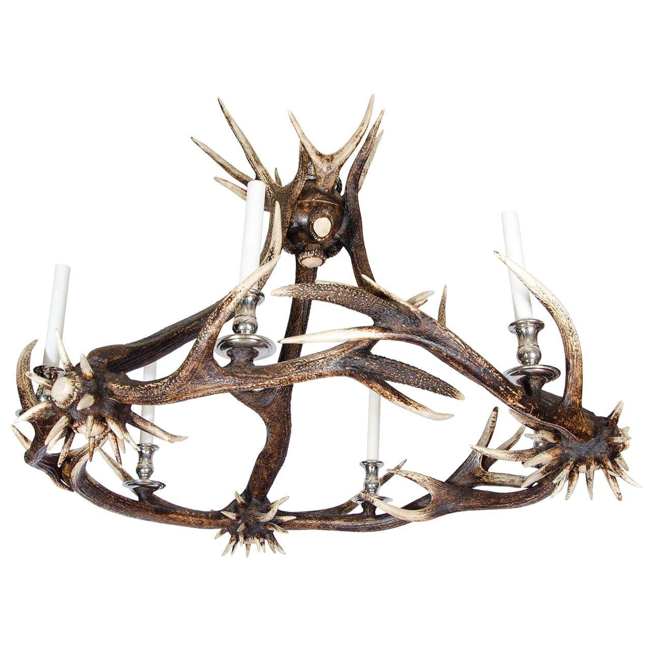 21st Century Antler Chandelier with Nickel-Plated Finish