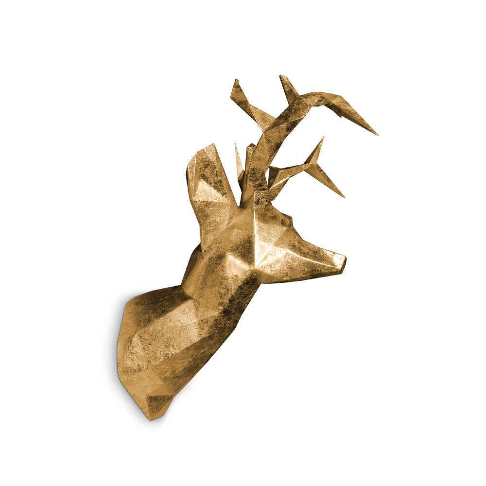 Portuguese 21st Century Antler Mount Accessory Carved wood Copper Gold Leaf For Sale