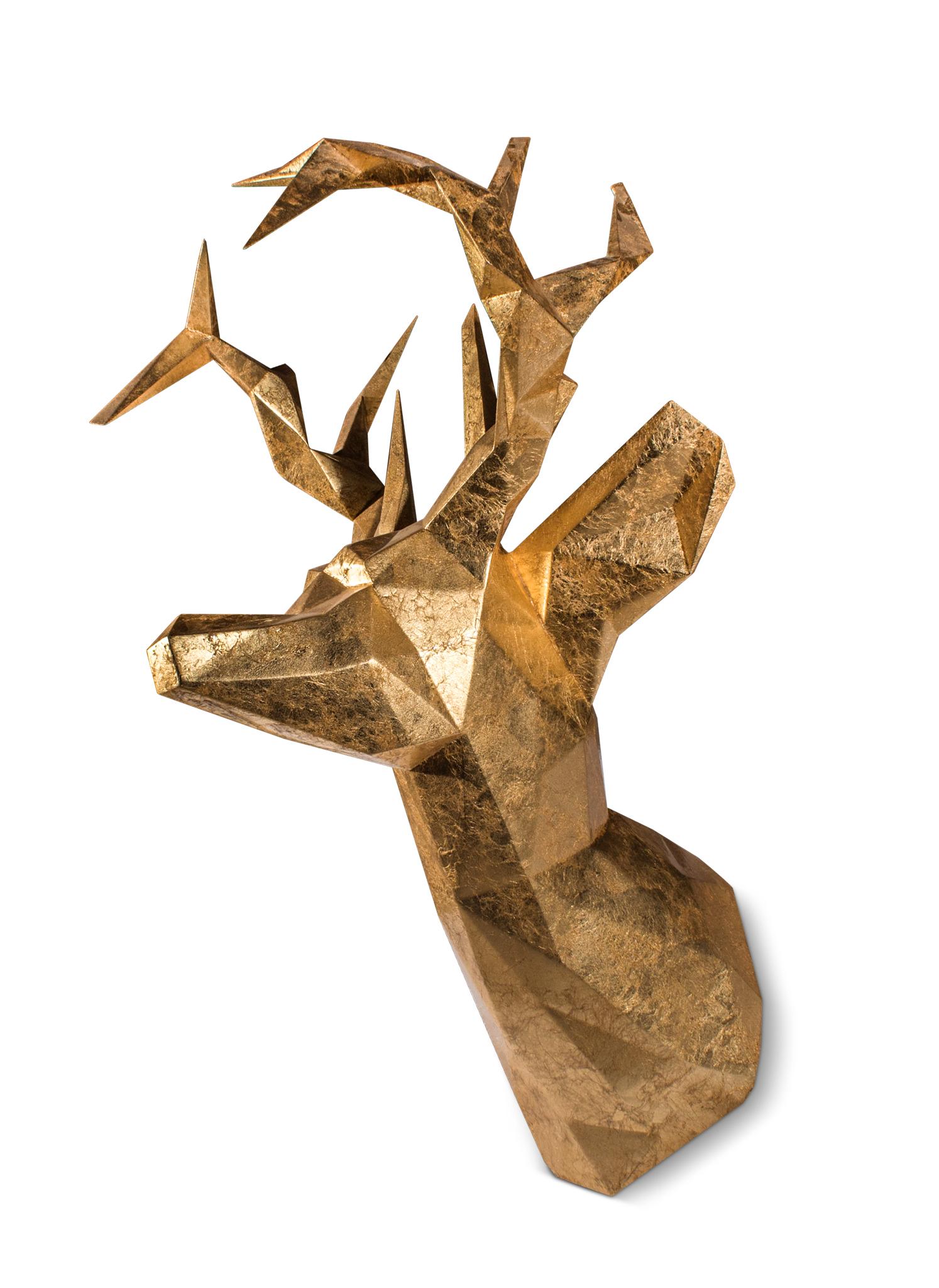 21st Century Antler Mount Accessory Carved wood Copper Gold Leaf In New Condition For Sale In RIO TINTO, PT