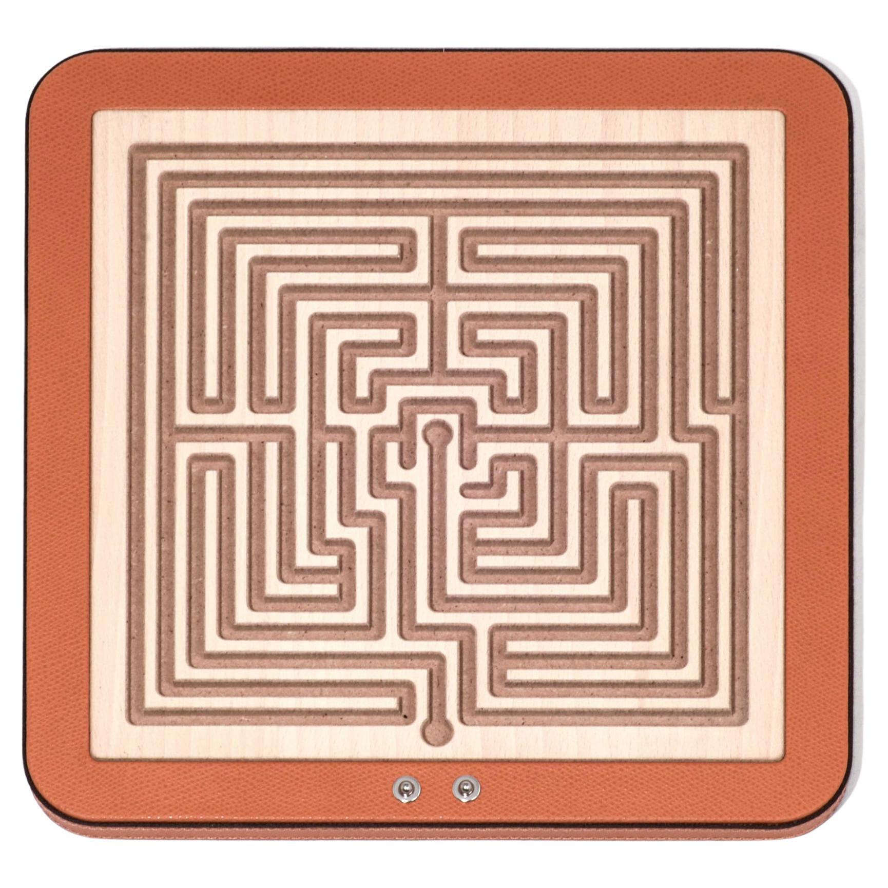 Arianna Labyrinth-Spielset aus Holz und Leder, 21. Jahrhundert, handgefertigt in Italien