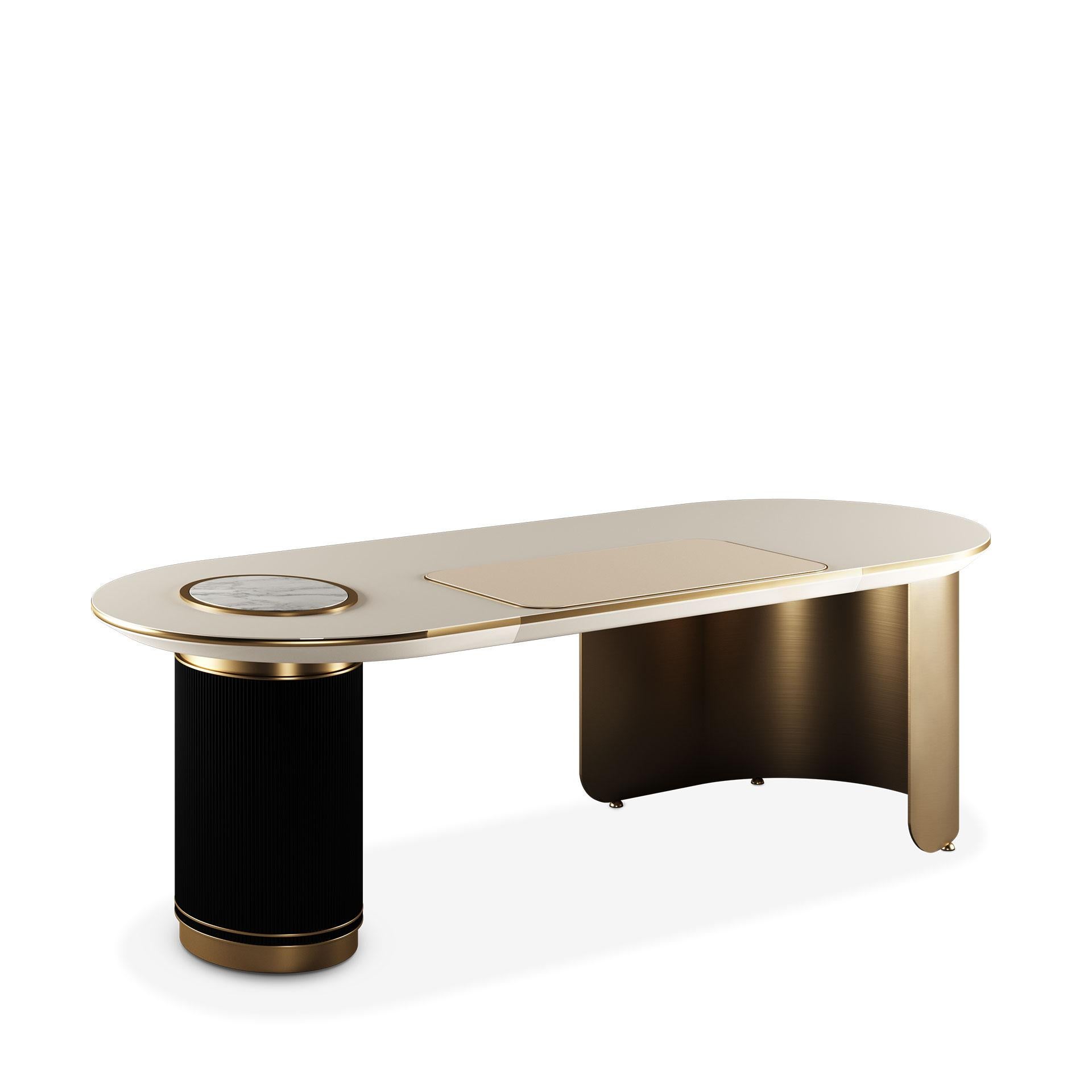 21st Century Arizona Desk Polished Brass Wood Marble In New Condition For Sale In RIO TINTO, PT