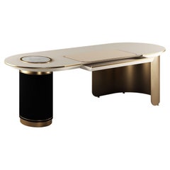 21st Century Arizona Desk Polished Brass Wood Marble