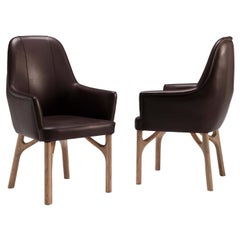 ARPEGGIO/A Solid Oak Wood Brown Leather Upholstered Dining Armchair