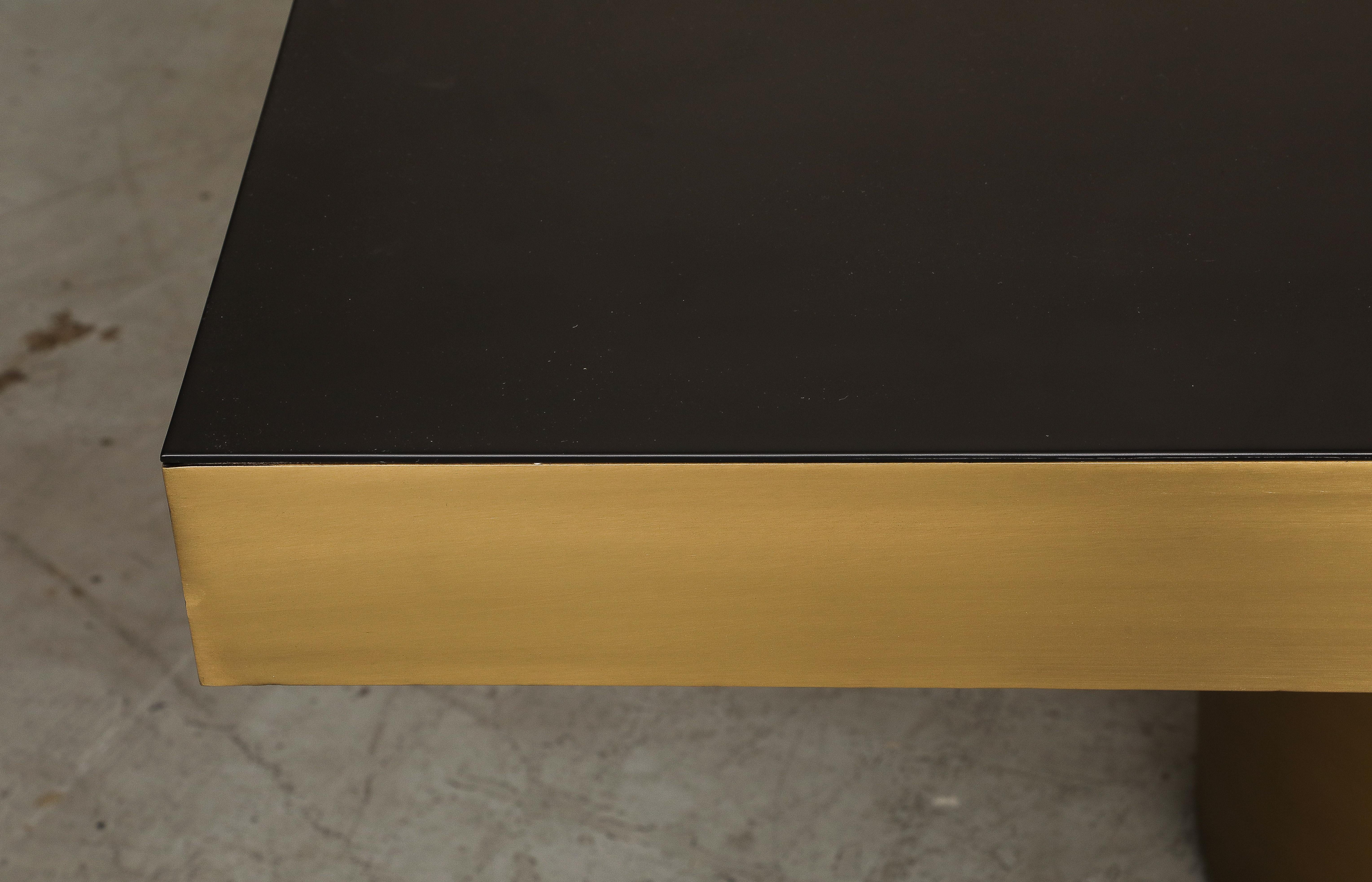 21st Century Art Deco Antique Brass and Black Lacquered Wood Rio Dining Table For Sale 2