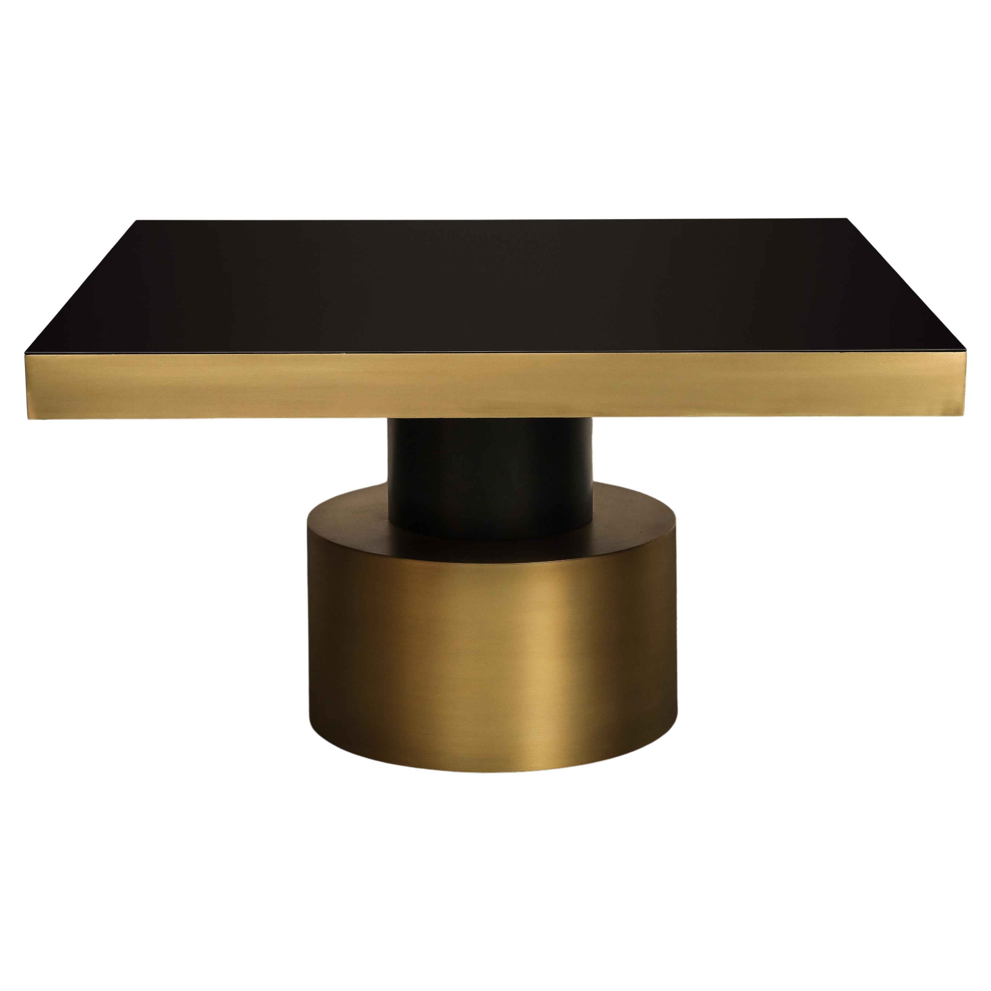 21st Century Art Deco Antique Brass and Black Lacquered Wood Rio Dining Table For Sale