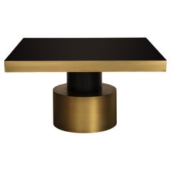 21st Century Art Deco Antique Brass and Black Lacquered Wood Rio Dining Table