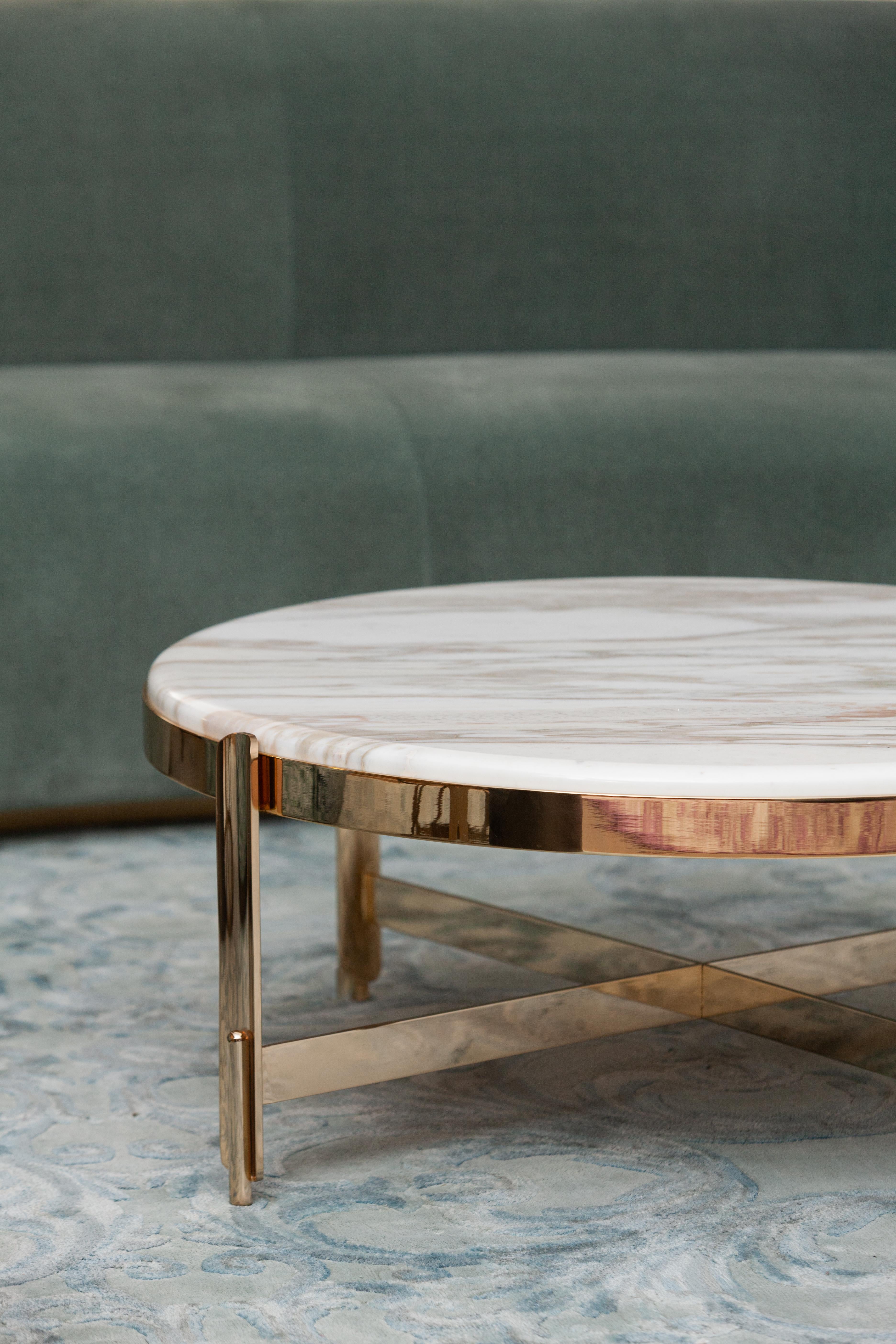 Contemporary 21st Century Art Deco Elie Saab Maison Calacatta Brass M Coffee Table, Italy For Sale