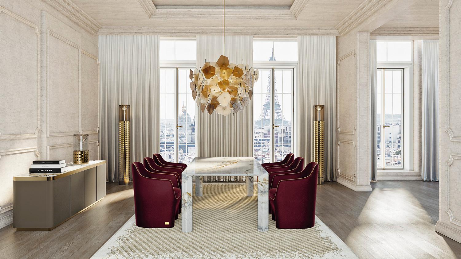 Marbre Table de salle à manger de style Art Déco Elie Saab Maison Calacatta en marbre doré, Italie en vente