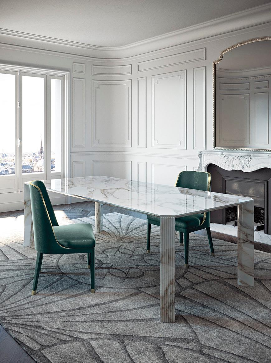 Table de salle à manger de style Art Déco Elie Saab Maison Calacatta en marbre doré, Italie en vente 1