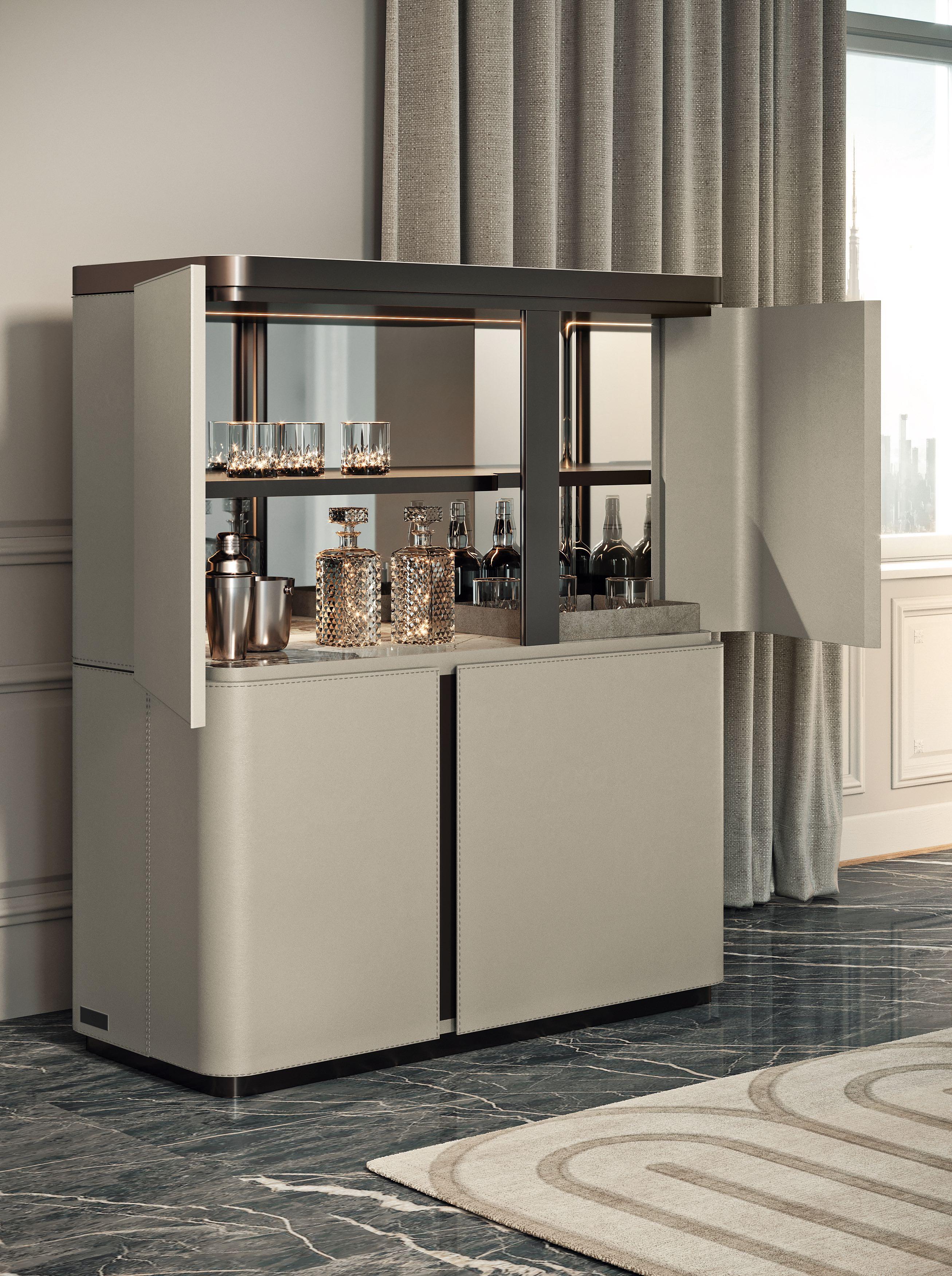 21st Century Art Déco Elie Saab Maison Leather Marble Essence Bar Cabinet, Italy For Sale 6