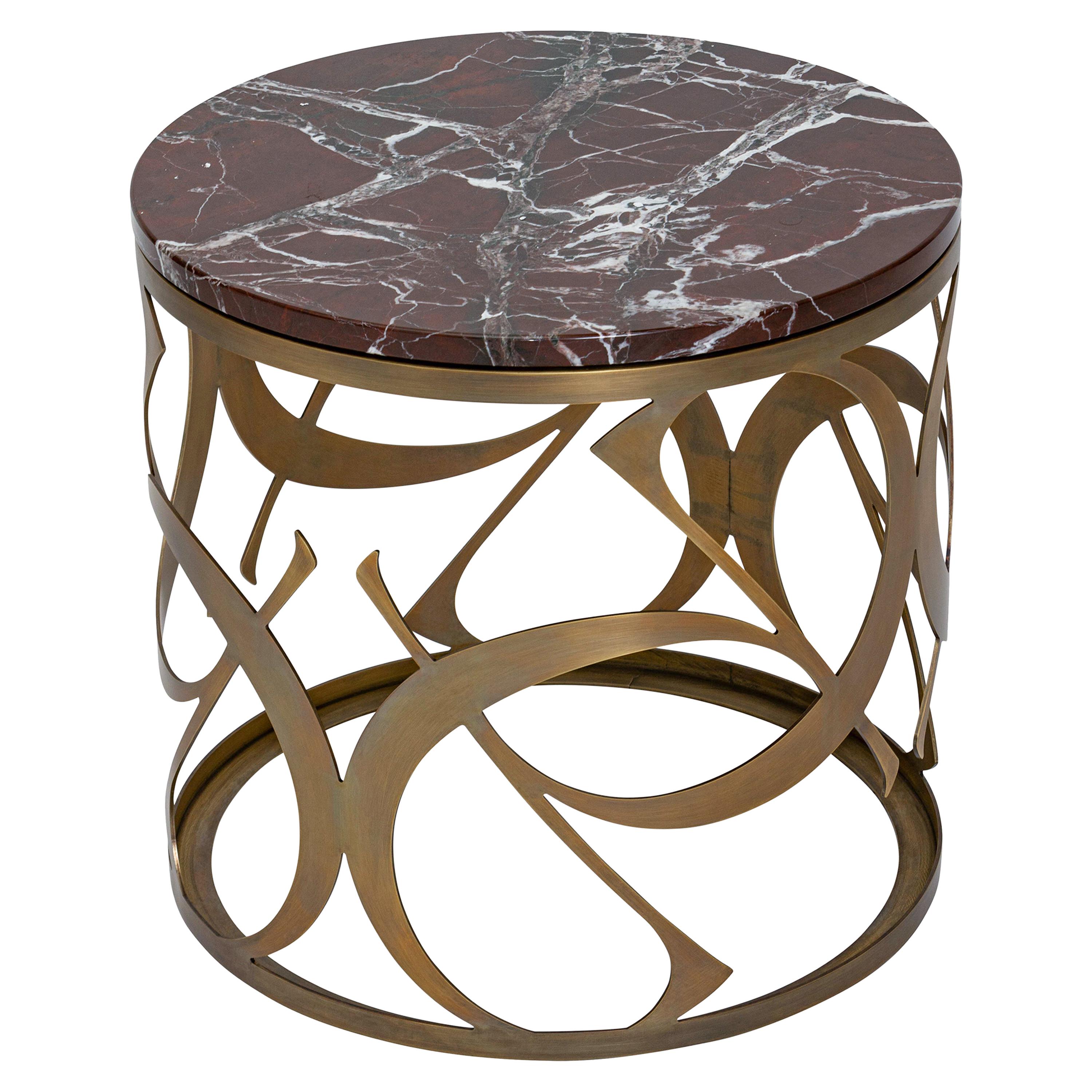 Table basse Art Déco du 21e siècle Elie Saab Maison Monogramme en marbre rouge, Italie en vente