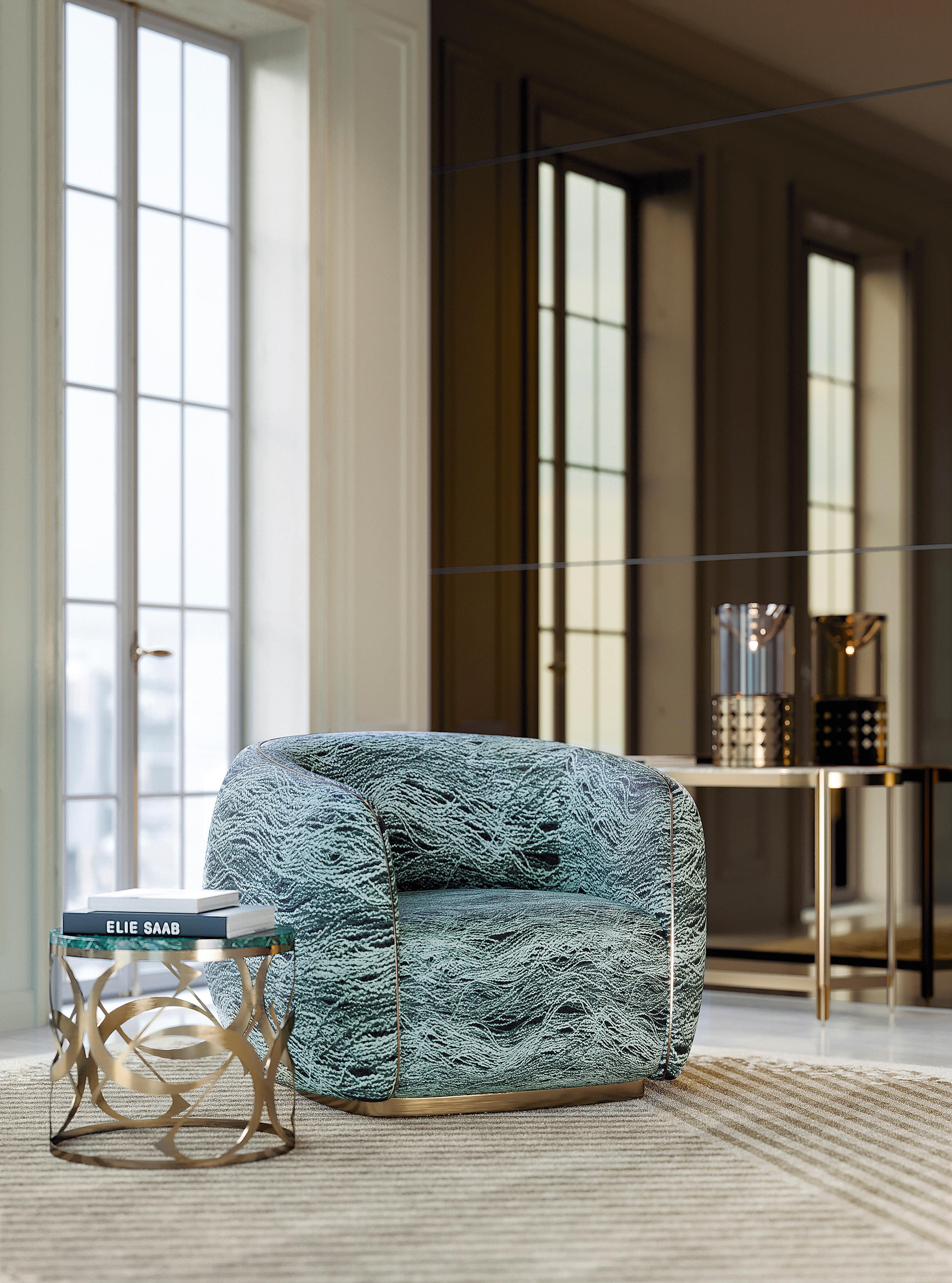 21. Jahrhundert Art Deco Elie Saab Maison Samt Bronze Messing Elite Sessel, Italien (Art déco) im Angebot