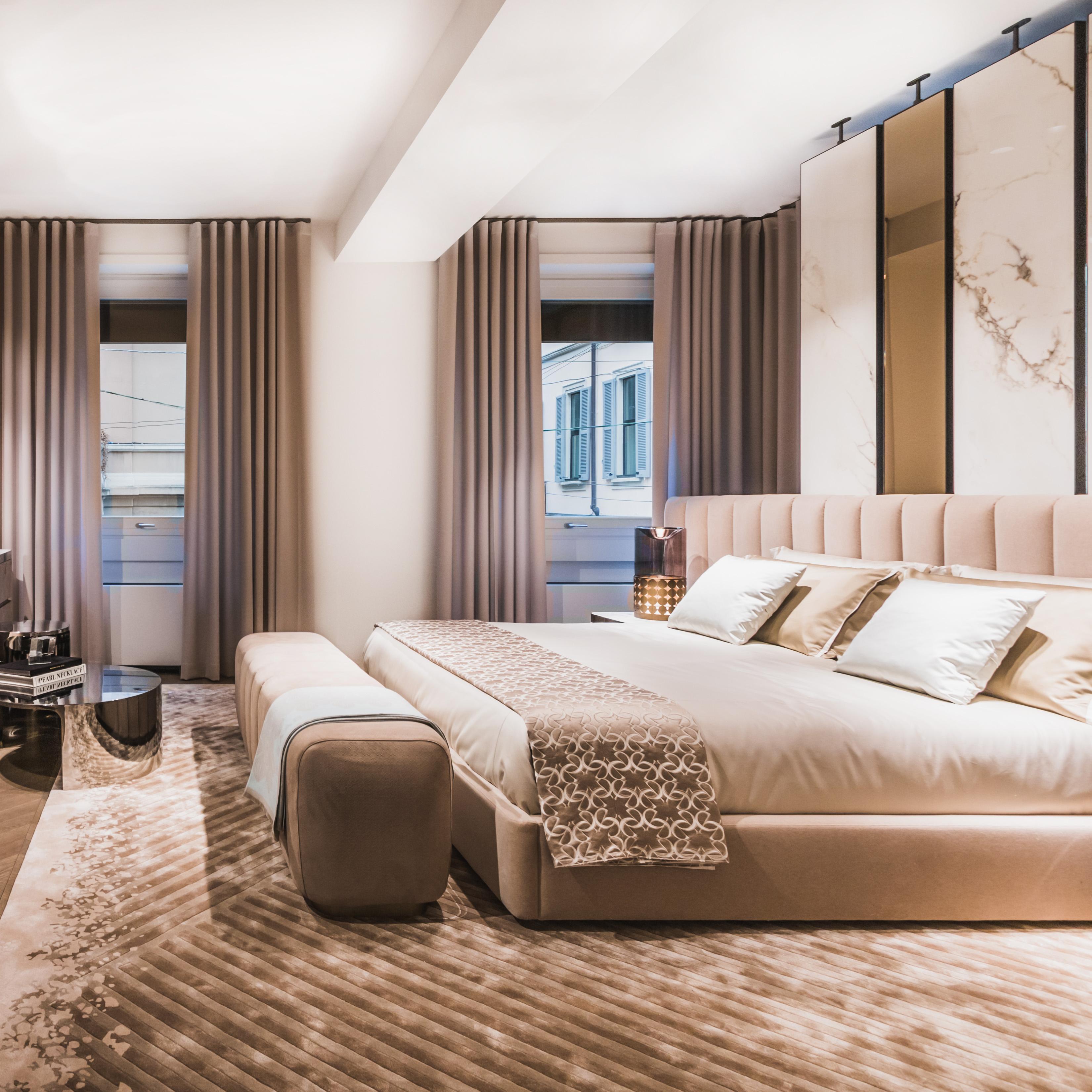 Italian 21st Century Art Deco Elie Saab Maison Virgin Wool Monolith Bed, Italy For Sale