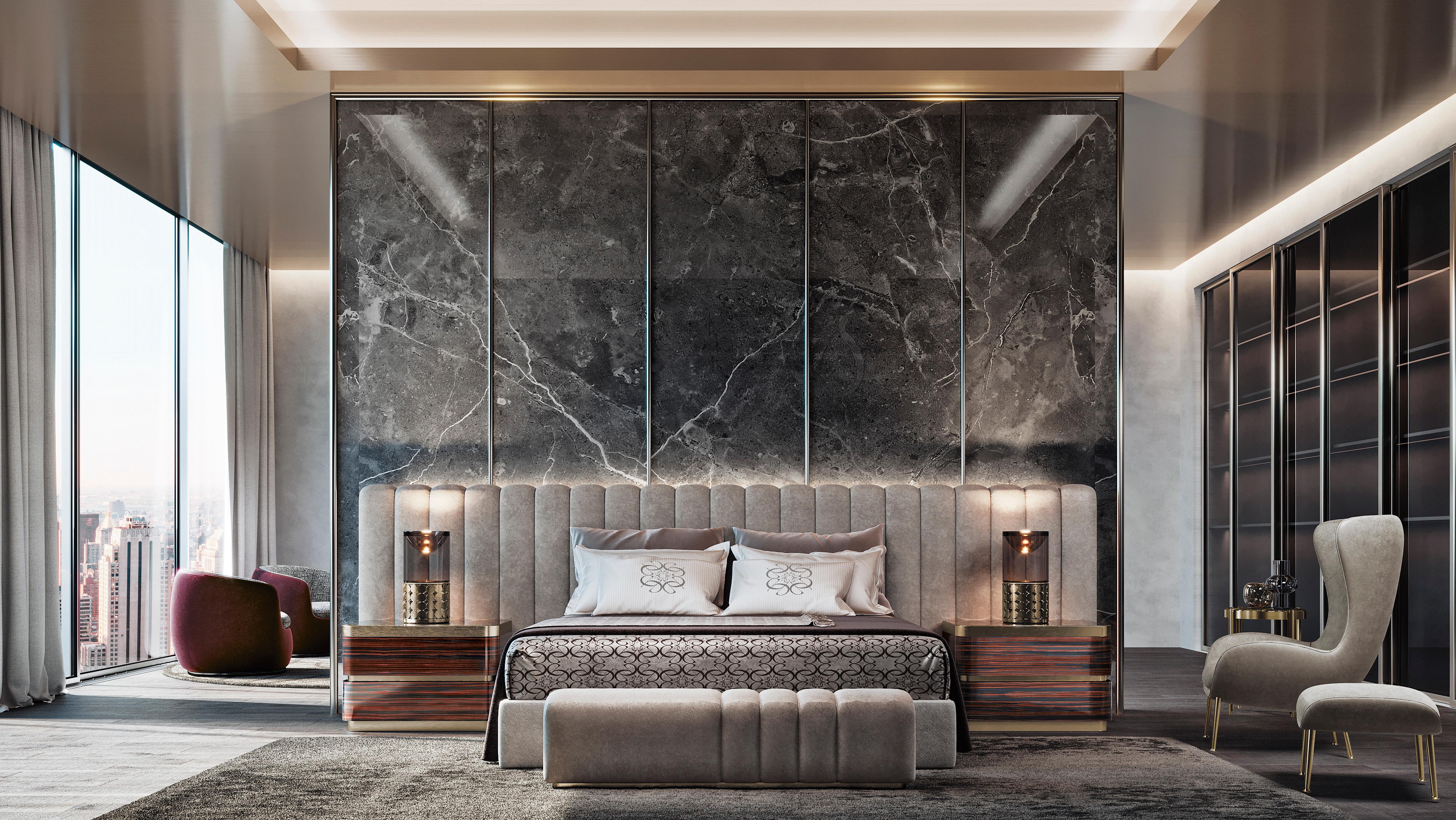 21. Jahrhundert Art Deco Elie Saab Maison Schurwolle Monolith Bett, Italien (Sperrholz) im Angebot