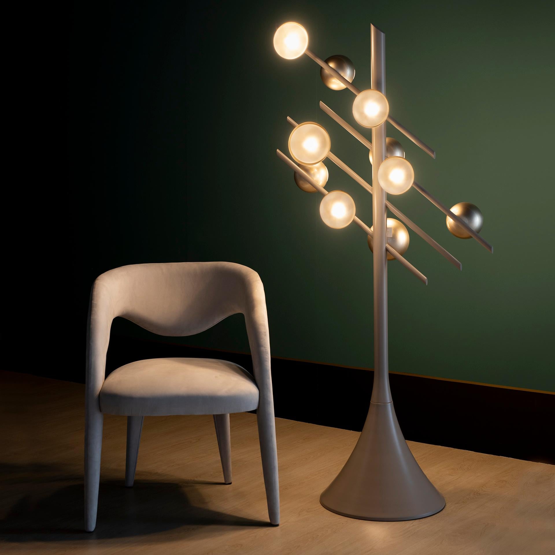 Modern Art Deco Flute Floor Lamp, Light Grey, Handmade in Portugal by Greenapple For Sale