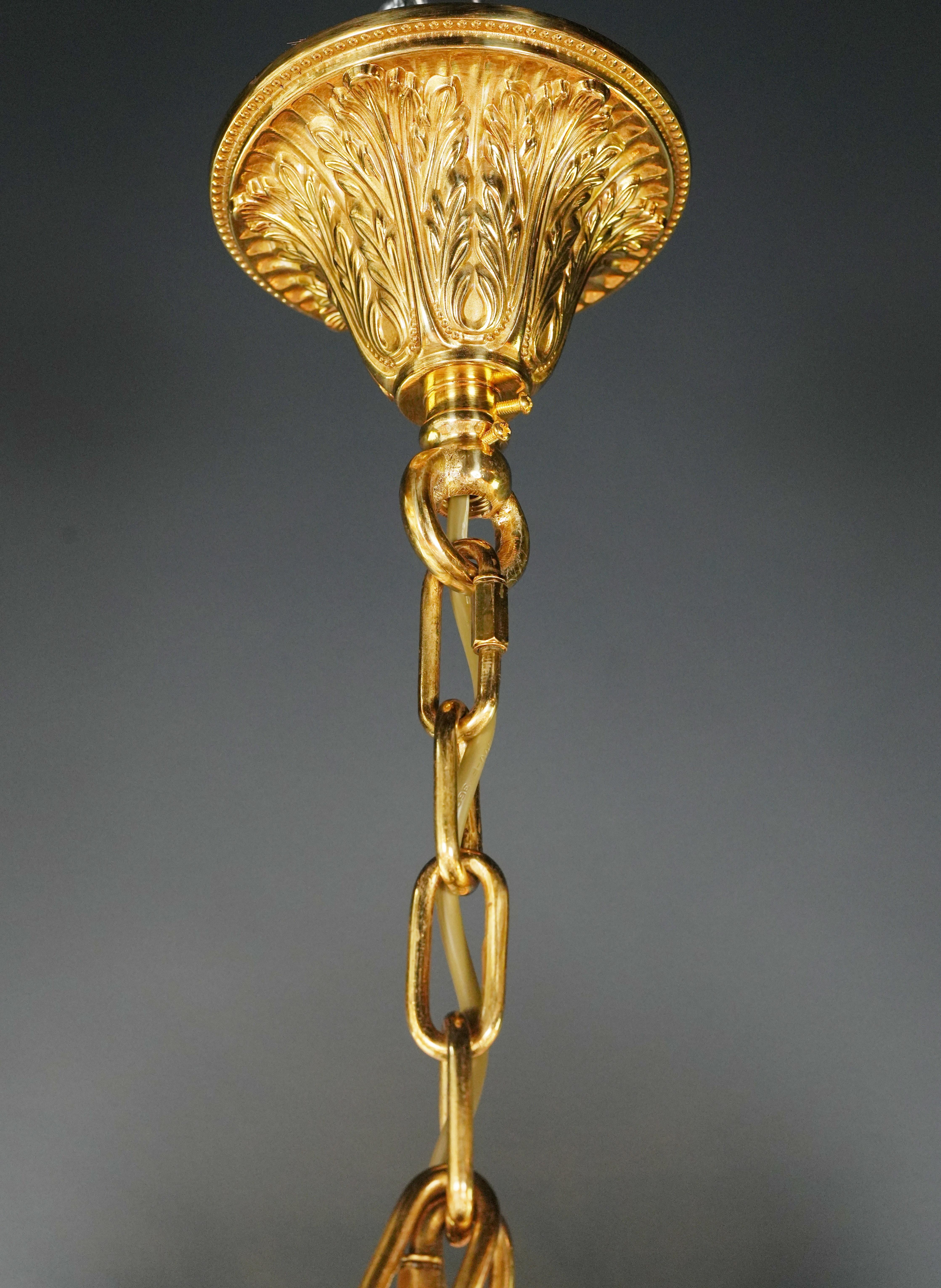 21st Century Art Deco Low Plafonnier Crystal Chandelier in Gold Lustre Brass For Sale 1
