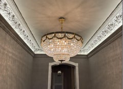 21st Century Art Deco Low Plafonnier Crystal Chandelier in Gold Lustre Brass XXL