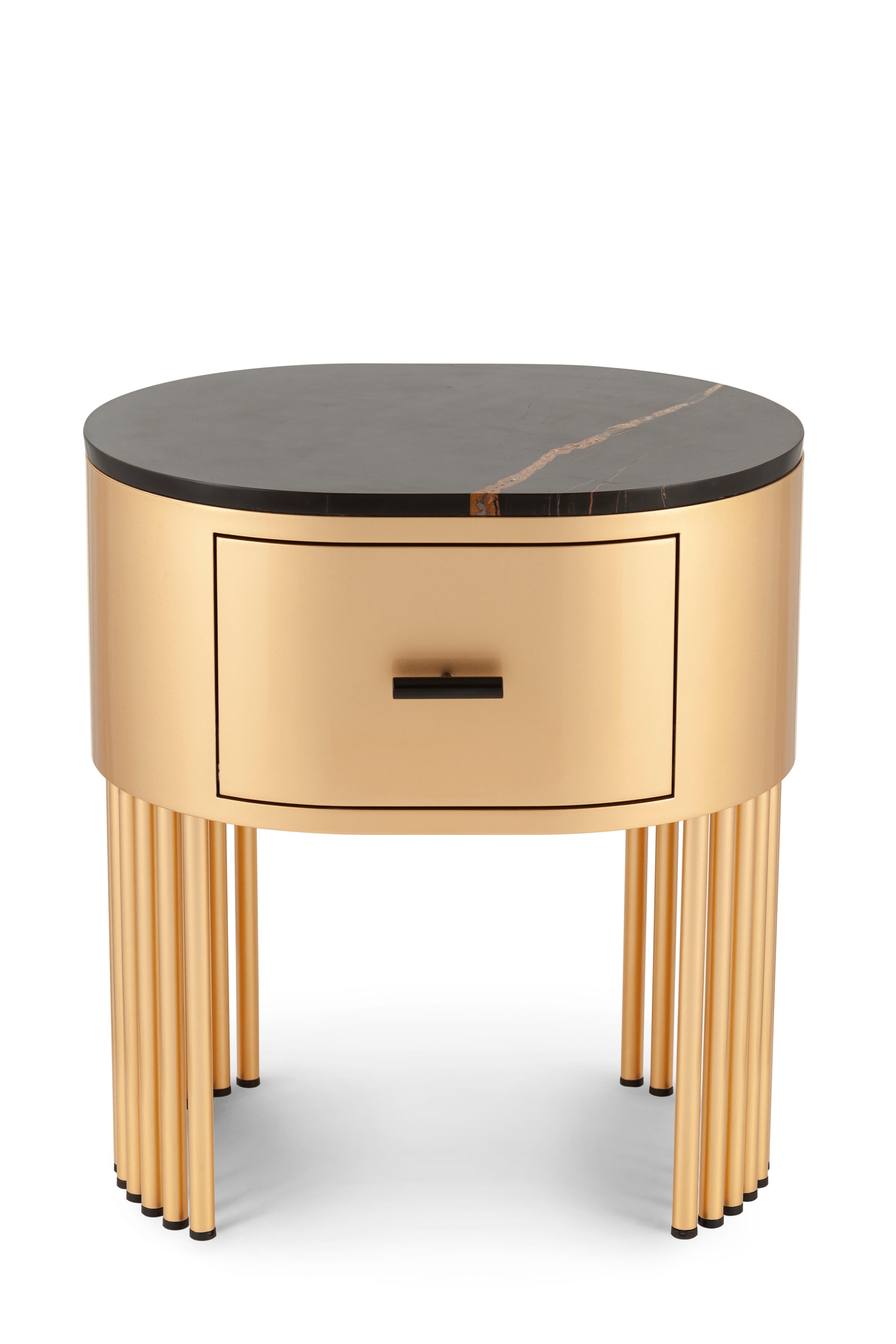 Modern Mons Nightstand Bedside Table Marble Gold Handmade Portugal Greenapple For Sale 5