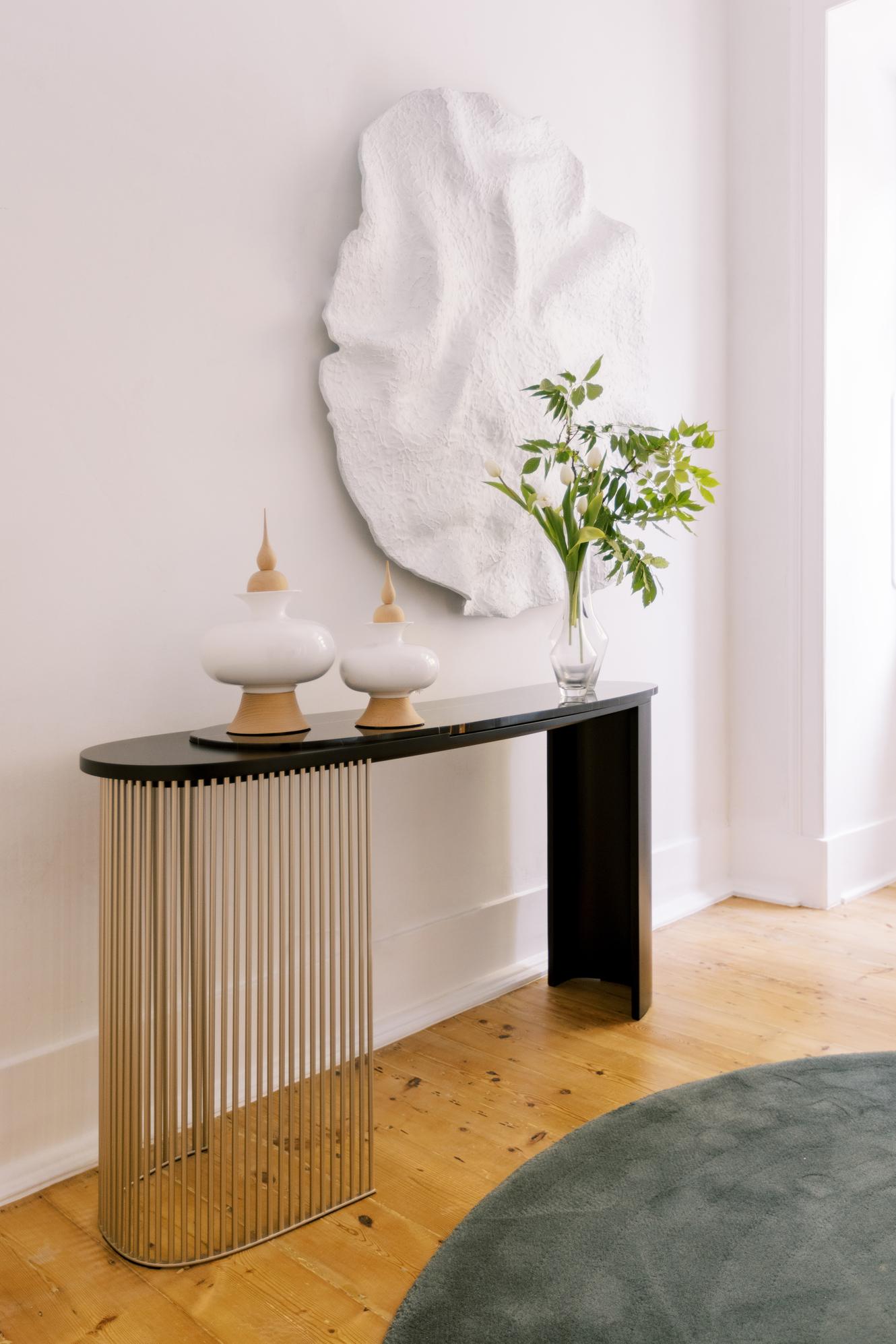 Brass Modern Arco da Augusta Console Calacatta Marble Handmade Portugal Greenapple For Sale