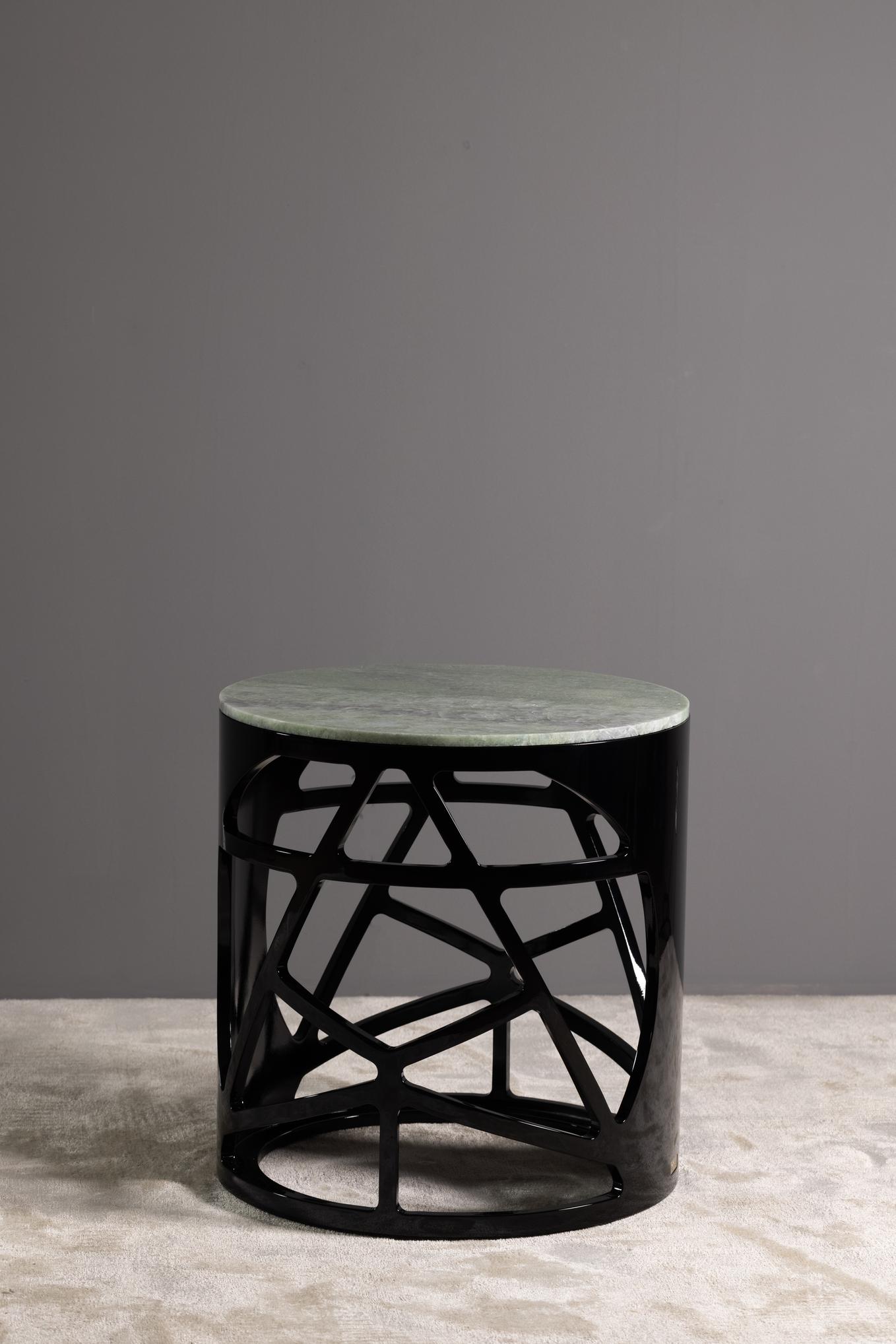 Art Deco Pyrite Side Table, Calacatta Marble, Handmade in Portugal by Greenapple For Sale 3